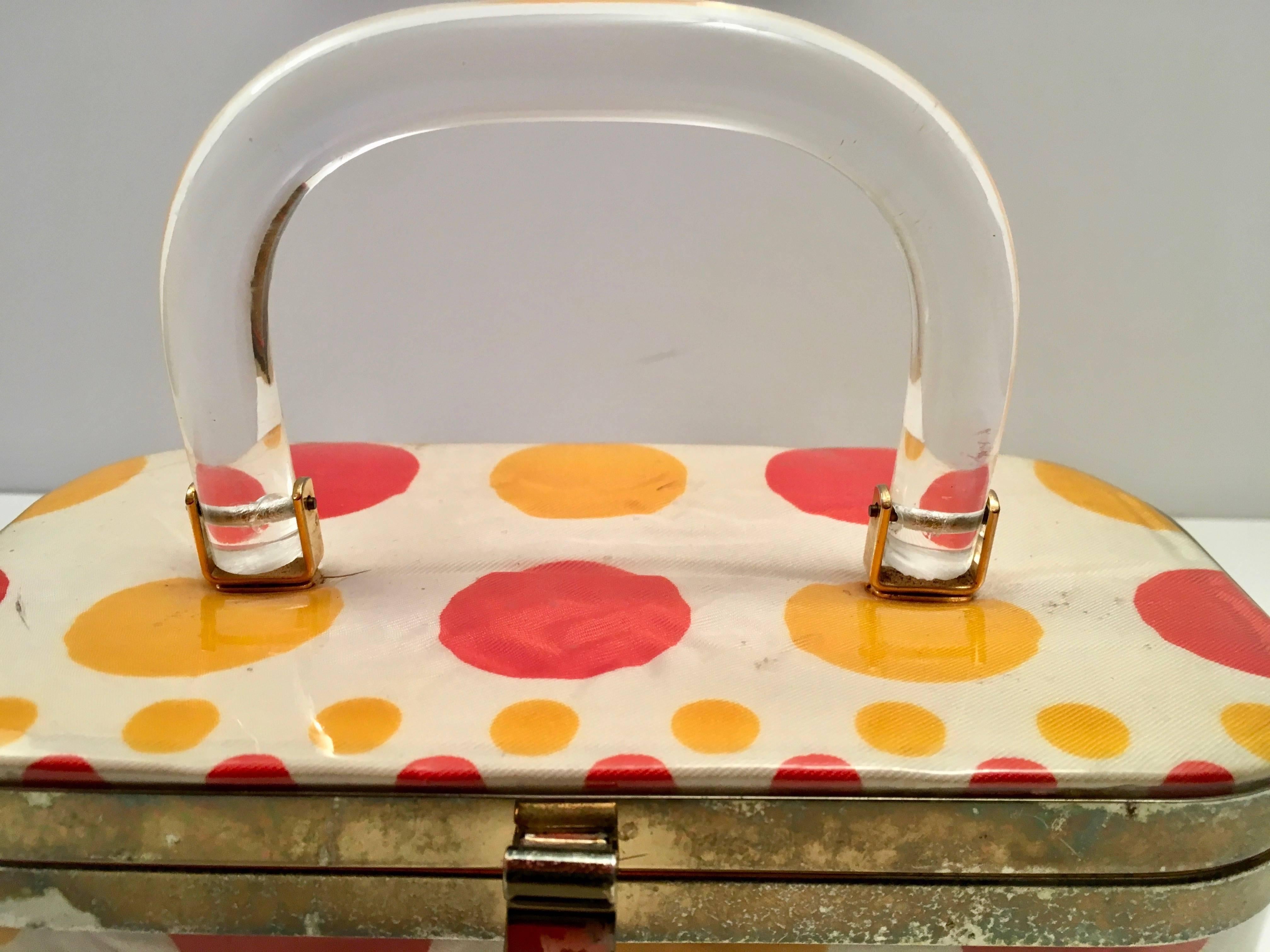 Women's or Men's Lucite and Polka Dot 1960's Purse For Sale