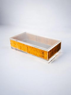 Lucite and Rattan vanity boxe, Christian Dior Style, Italy 1970s