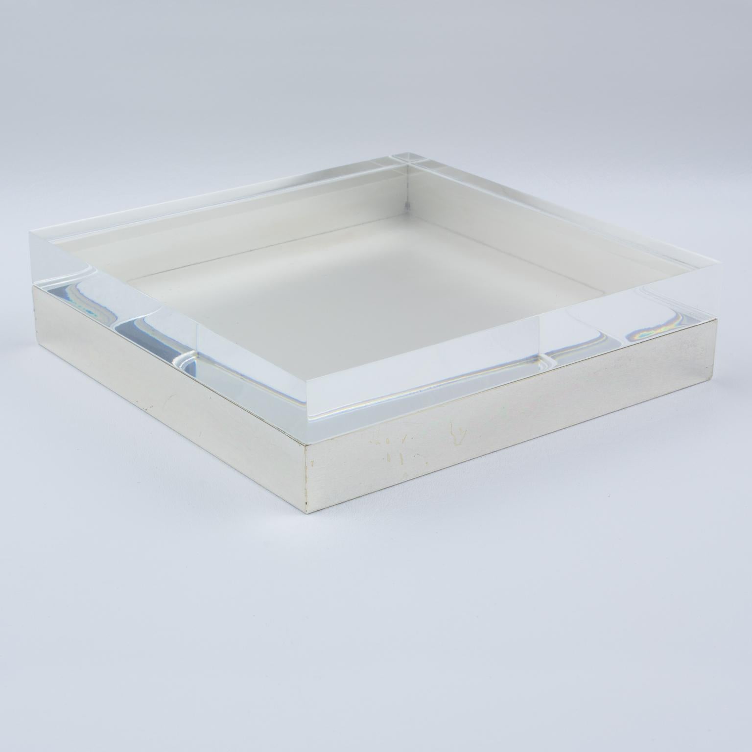 Mid-Century Modern Lucite and Silver Plate Decorative Box, Italy 1970s For Sale