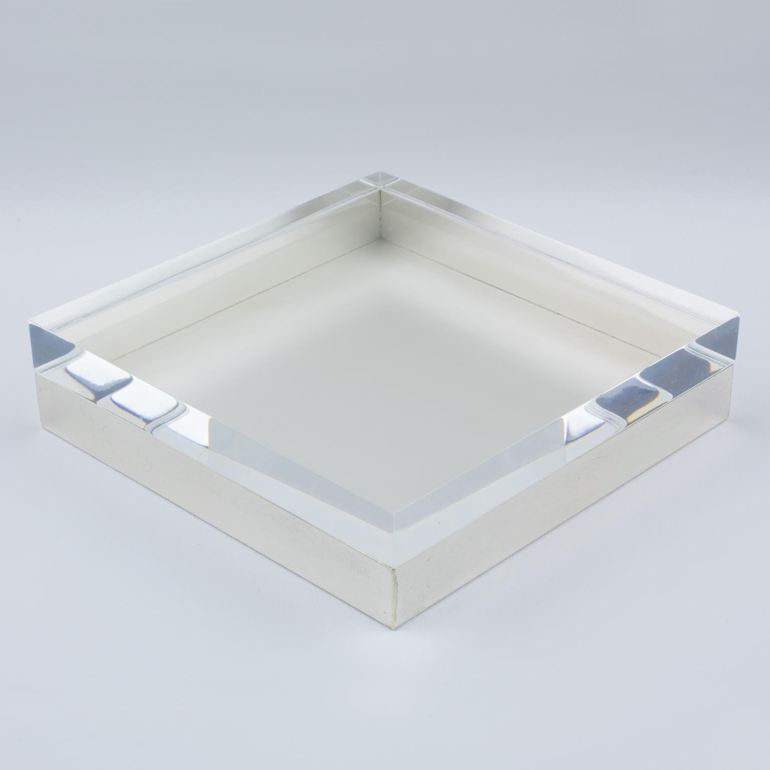 Italian Lucite and Silver Plate Decorative Box, Italy 1970s For Sale