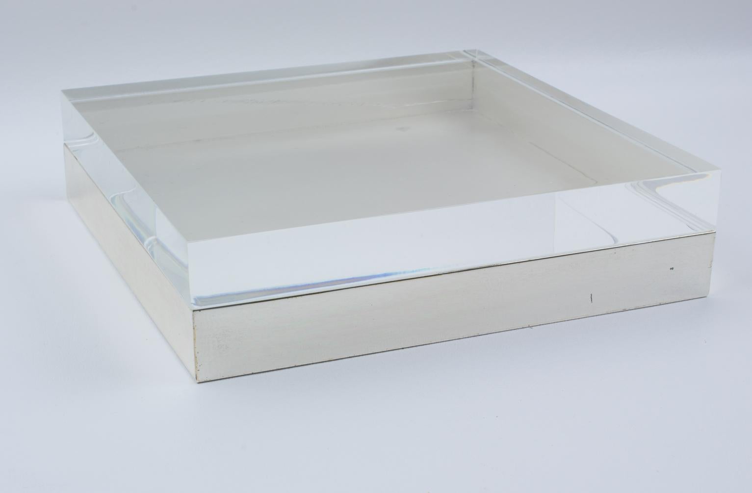 Metal Lucite and Silver Plate Decorative Box, Italy 1970s For Sale