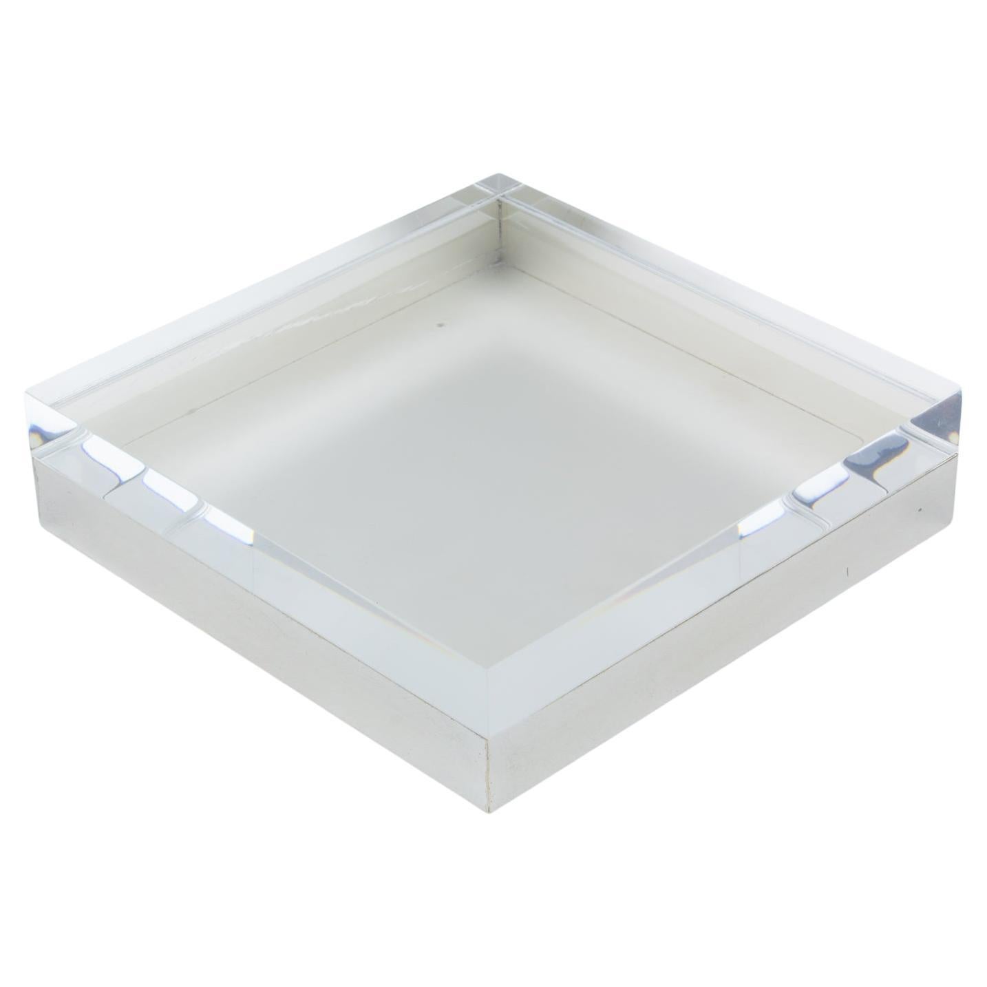 Lucite and Silver Plate Large Modernist Box, circa 1970 For Sale