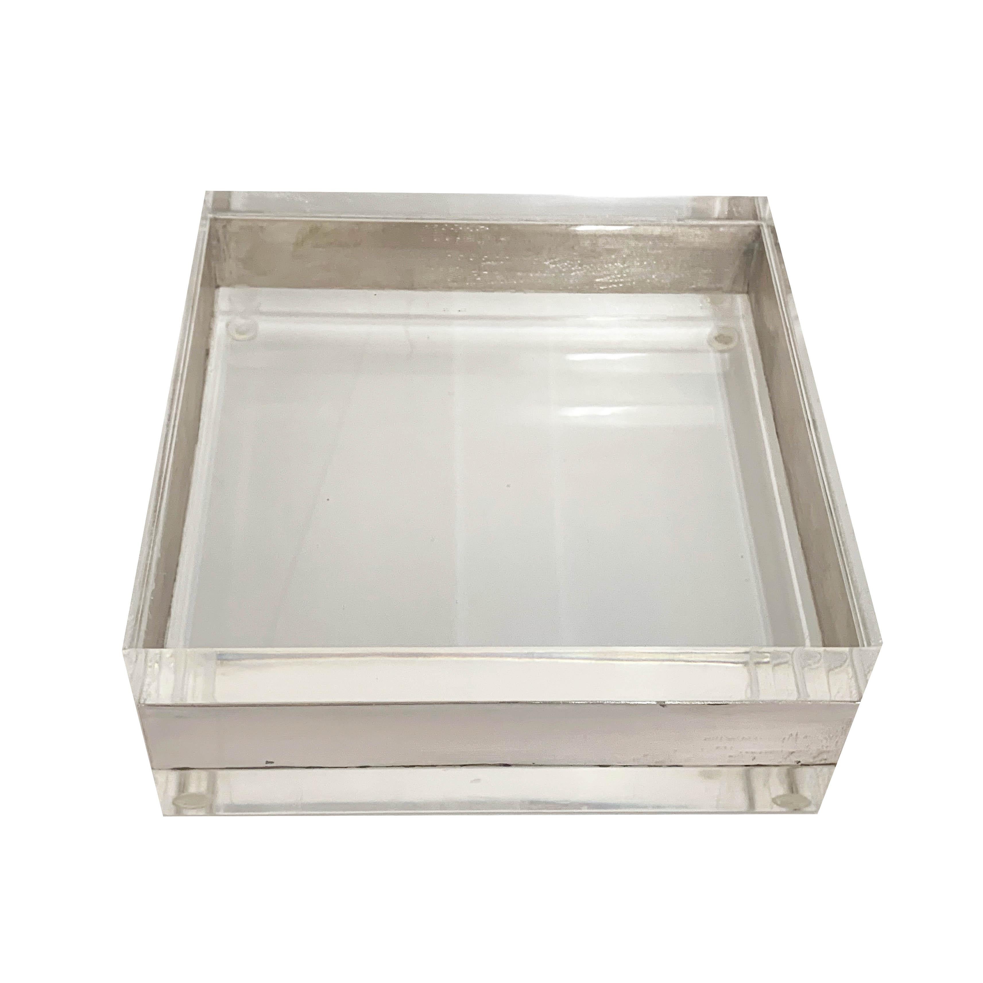 Mid-Century Modern Lucite and Silver Squared Italian Decorative Box, 1970s For Sale