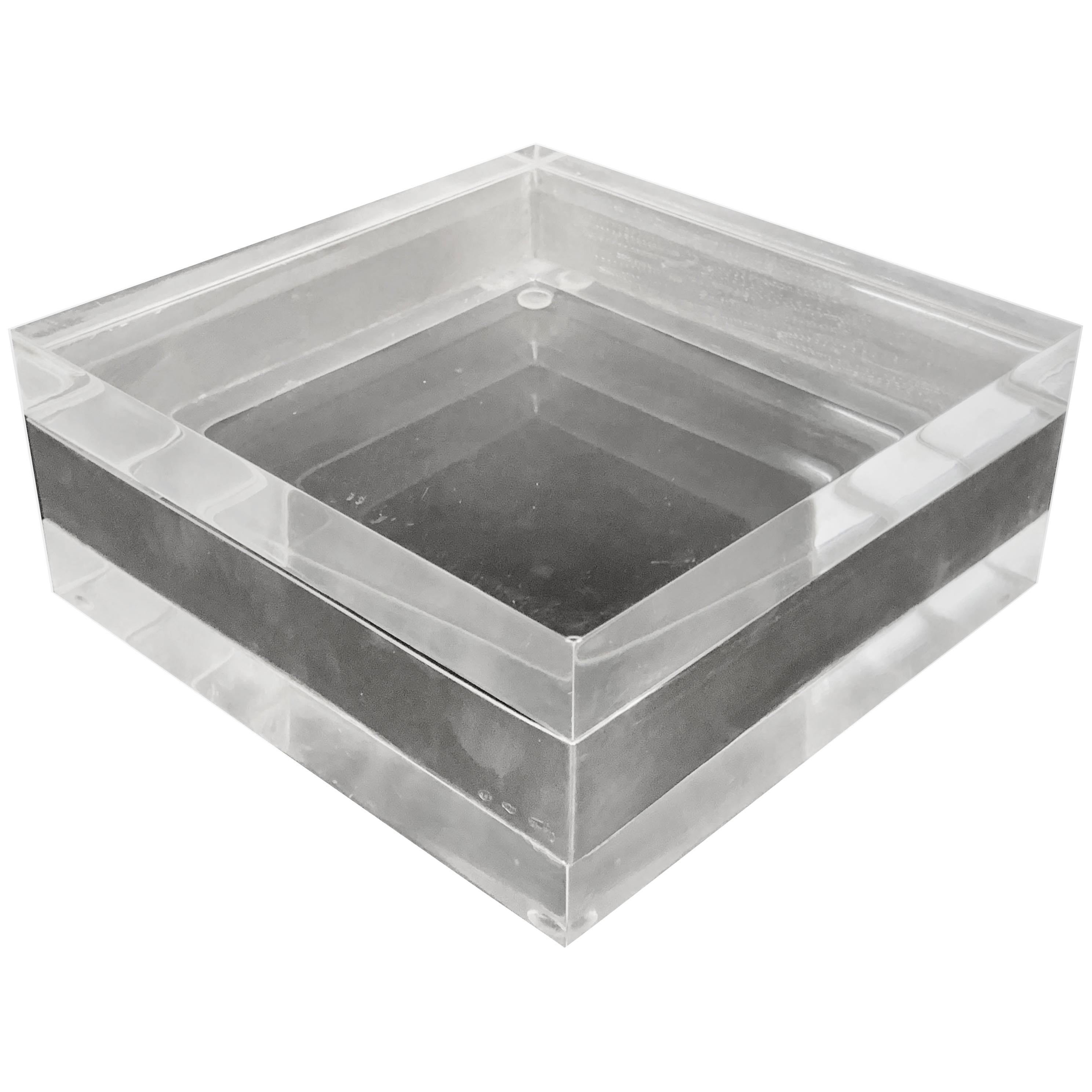 Lucite and Silver Squared Italian Decorative Box, 1970s For Sale