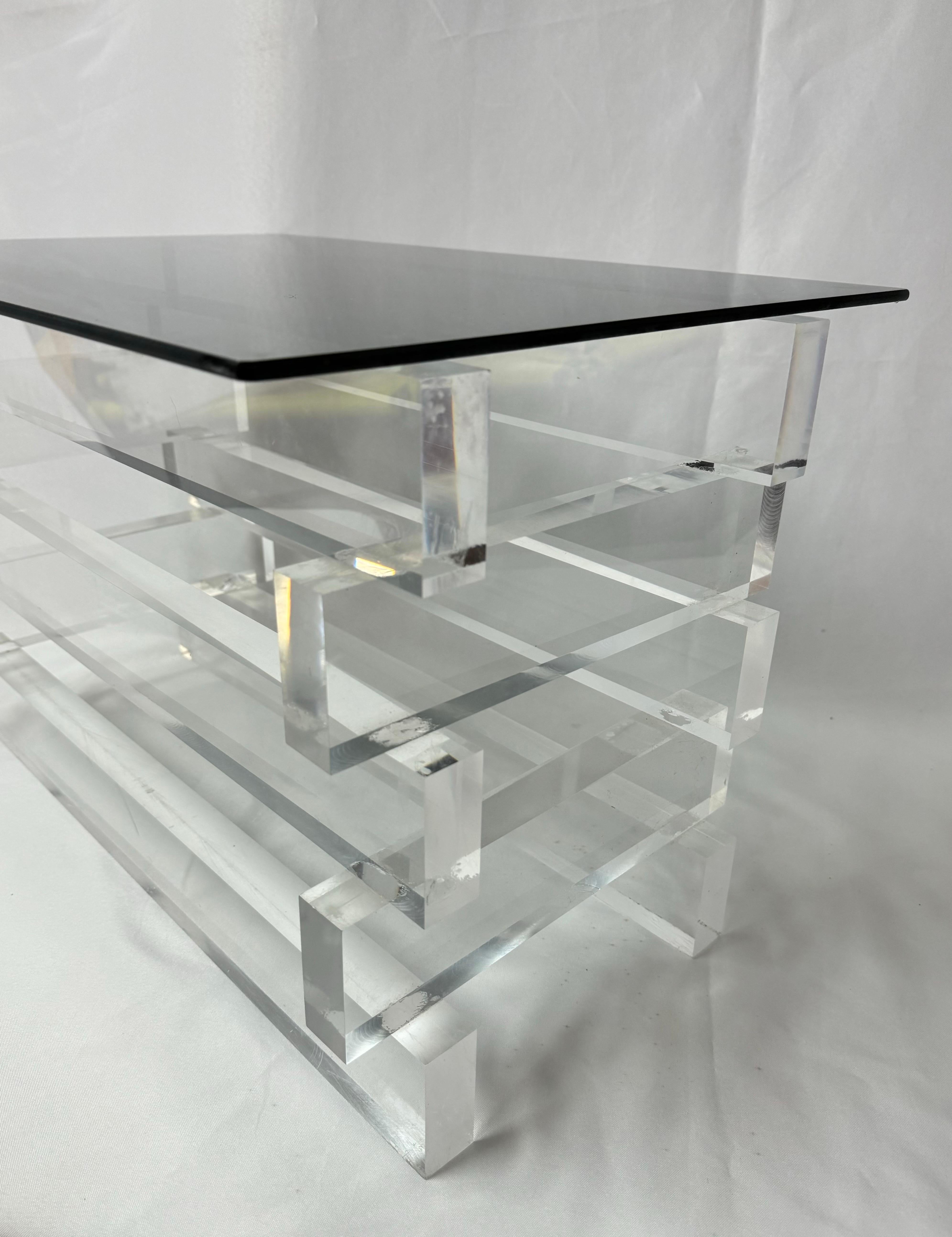 Stacked Lucite and Smoked Glass Table For Sale 5