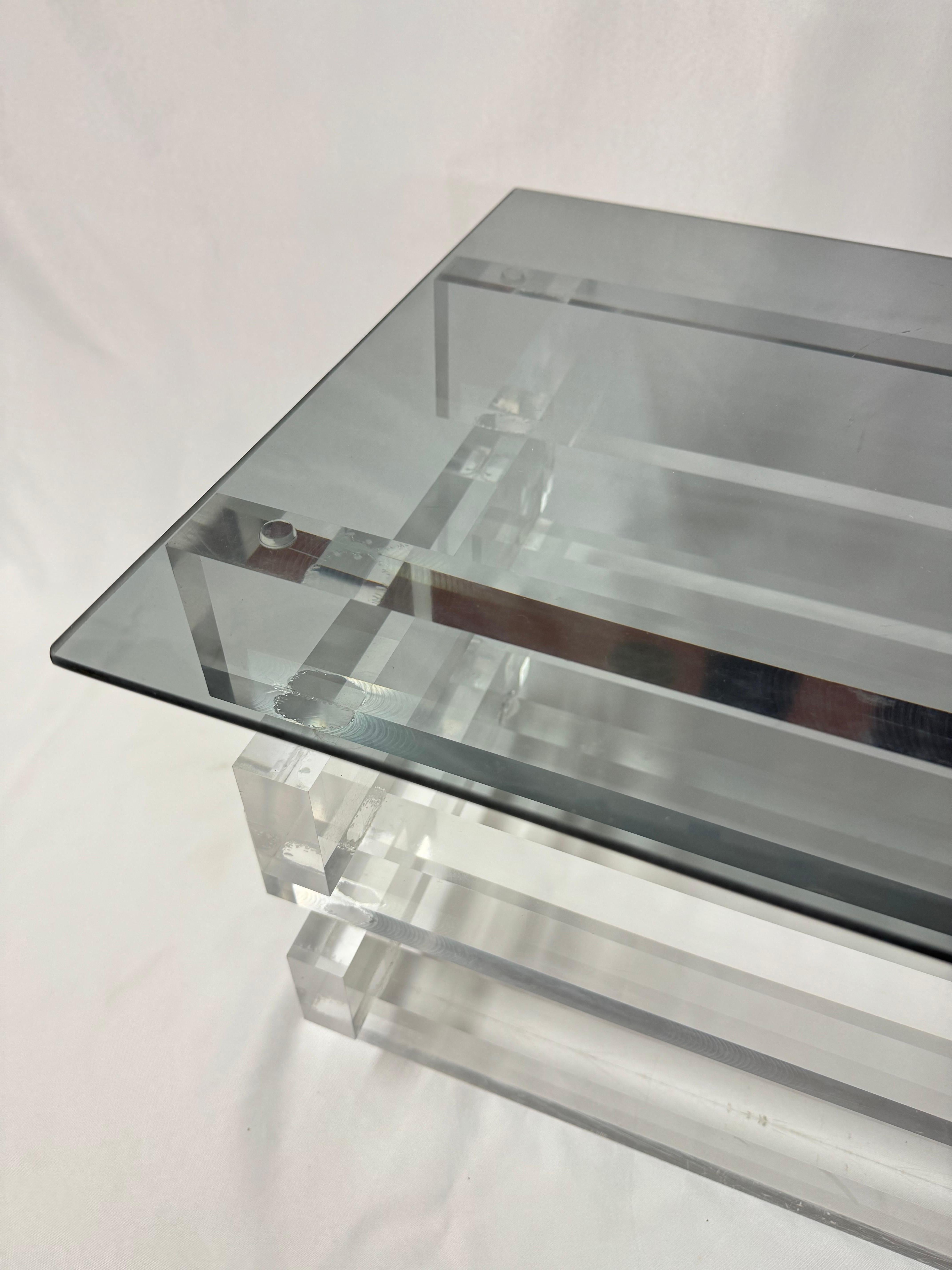 Stacked Lucite and Smoked Glass Table For Sale 6