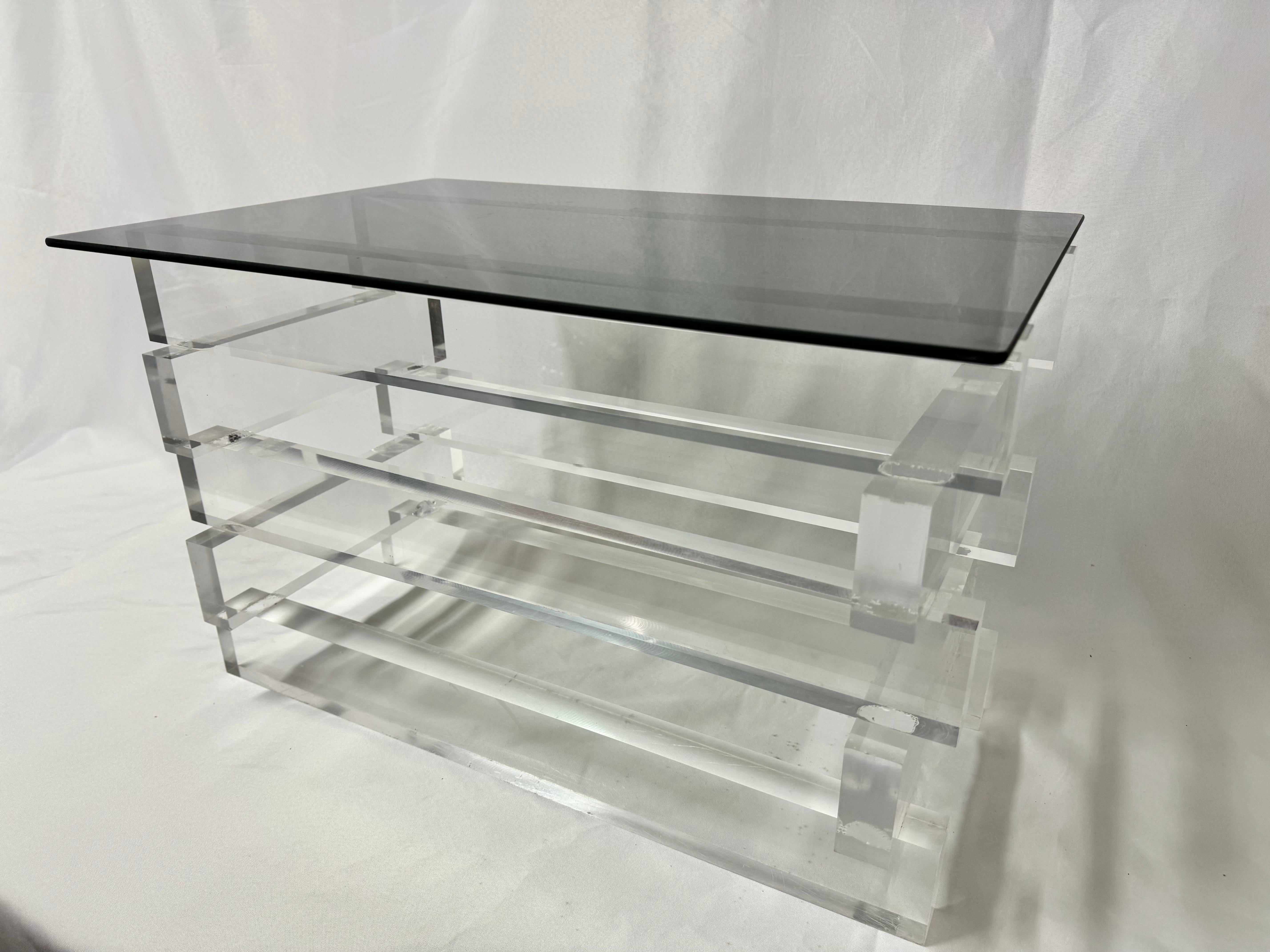 Stacked Lucite and Smoked Glass Table For Sale 7