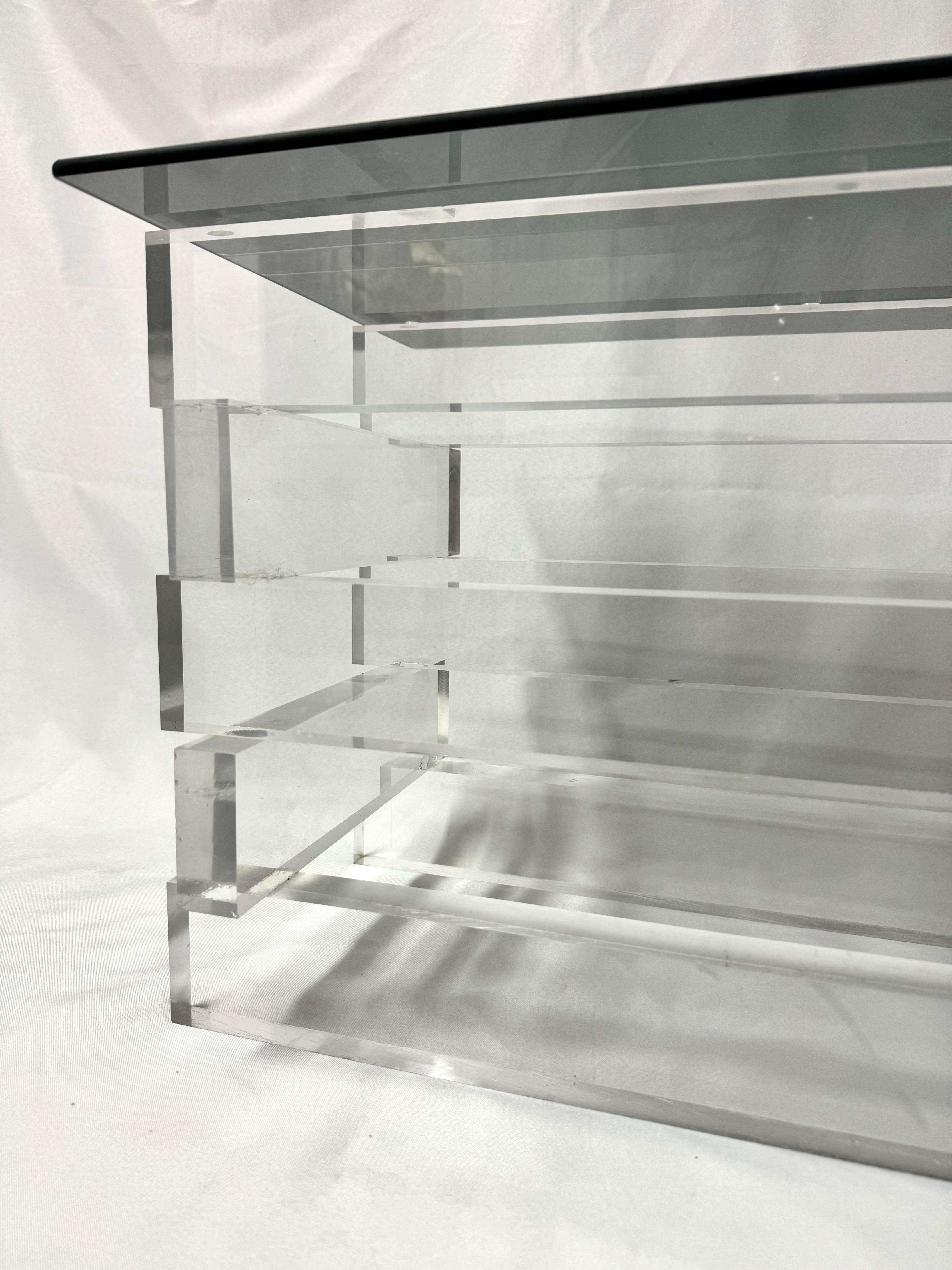 Stacked Lucite and Smoked Glass Table For Sale 8