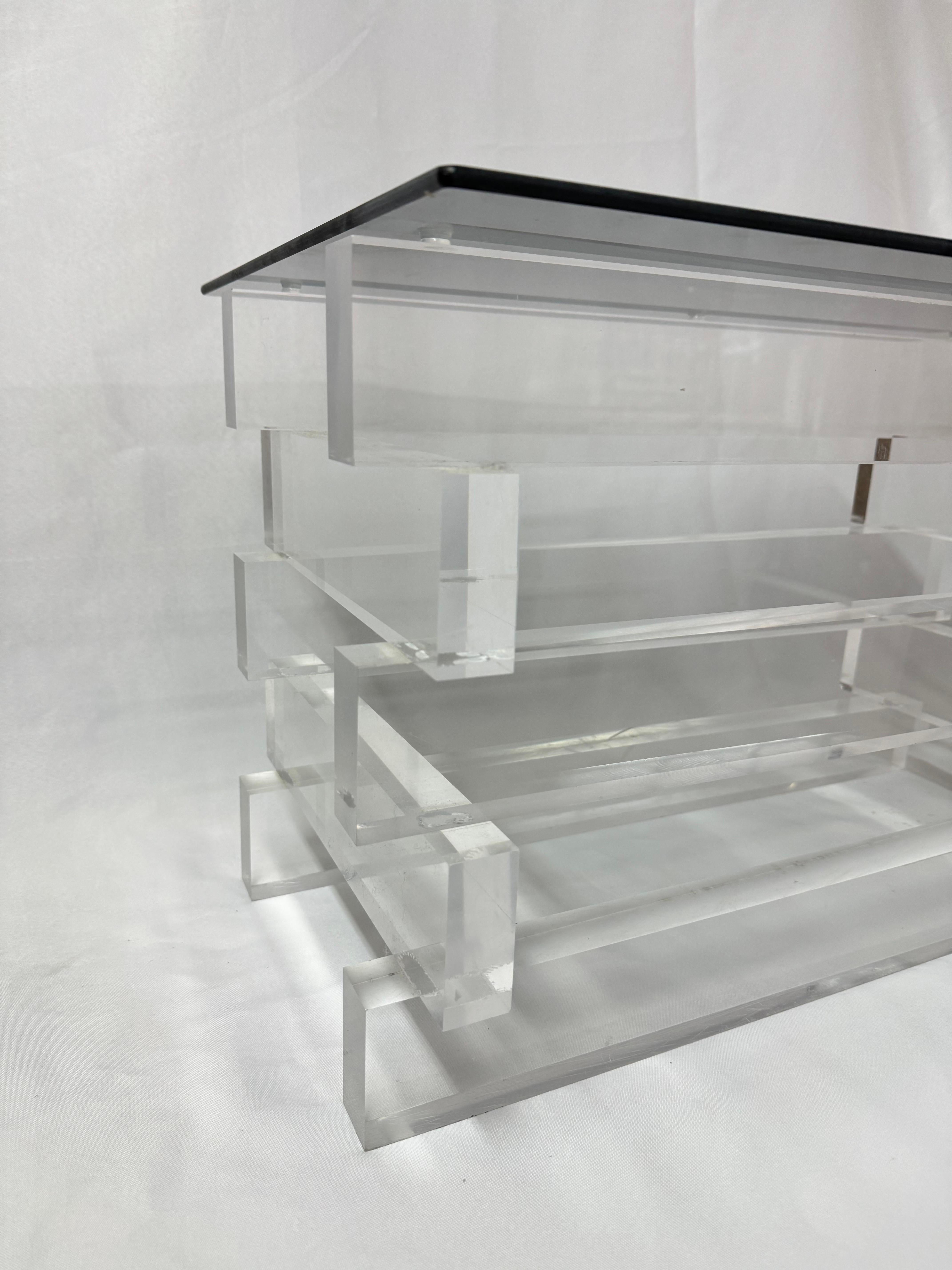 Stacked Lucite and Smoked Glass Table For Sale 9