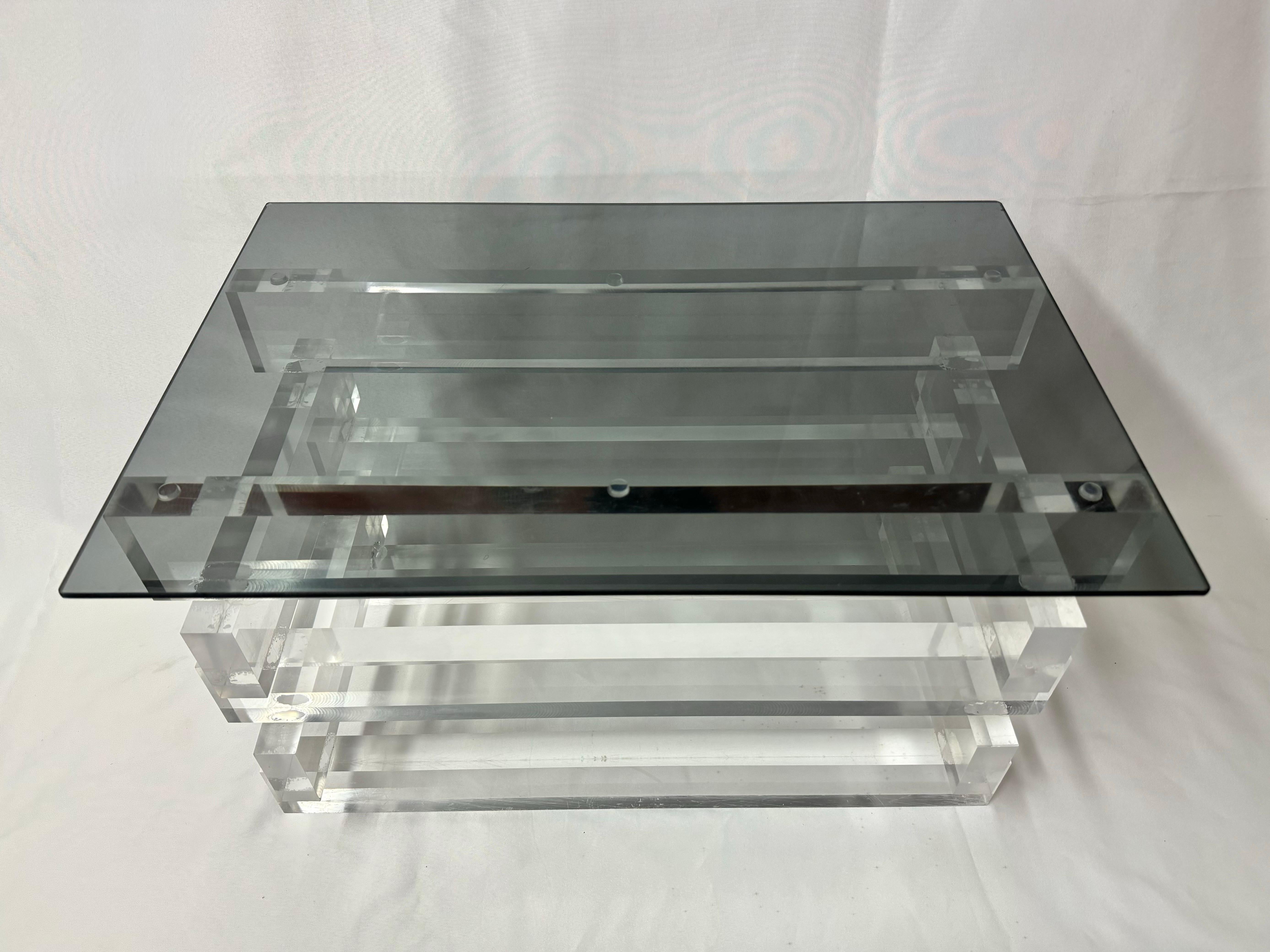 Stacked Lucite and Smoked Glass Table In Good Condition For Sale In Redding, CT