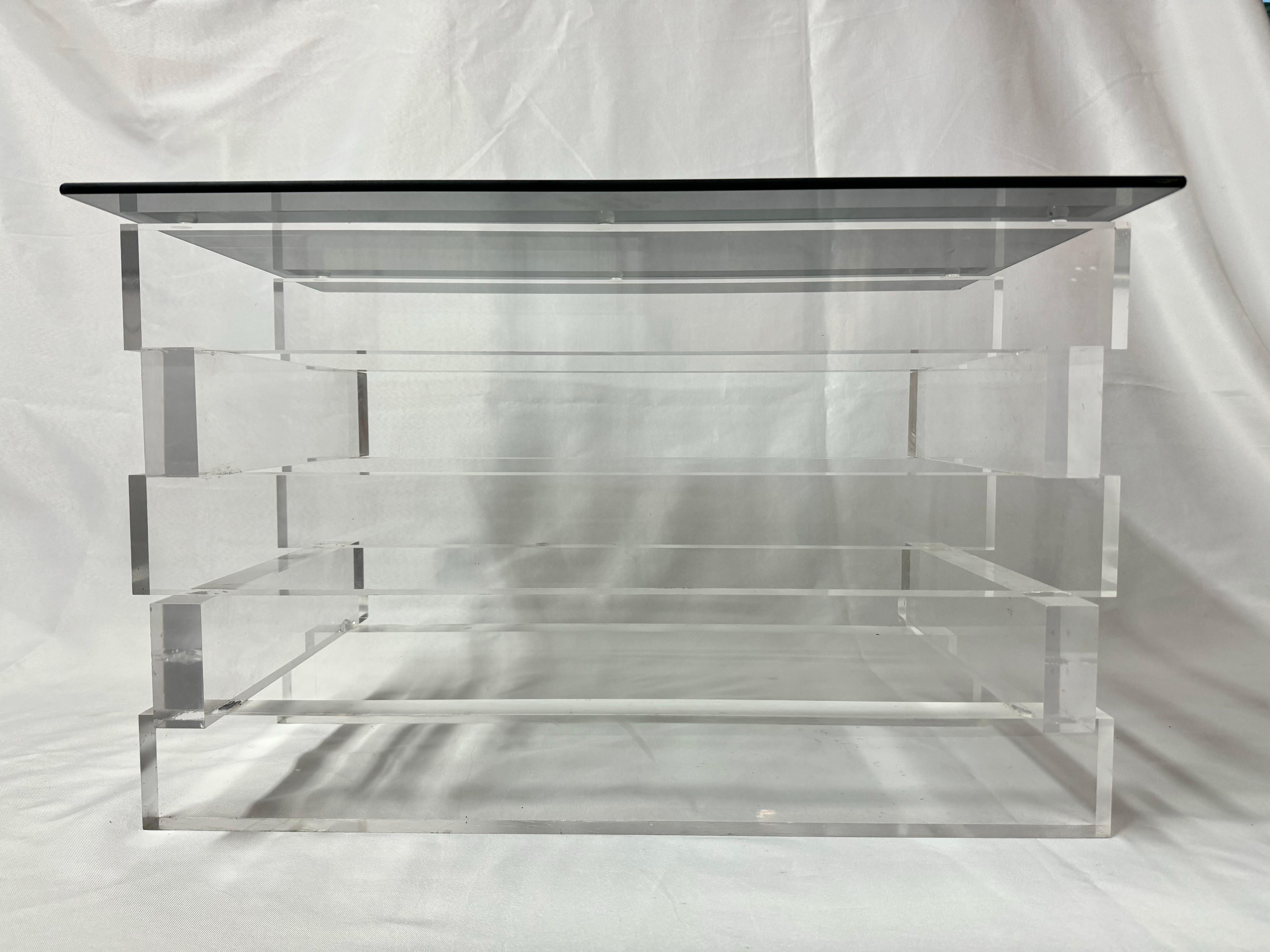 Stacked Lucite and Smoked Glass Table For Sale 1