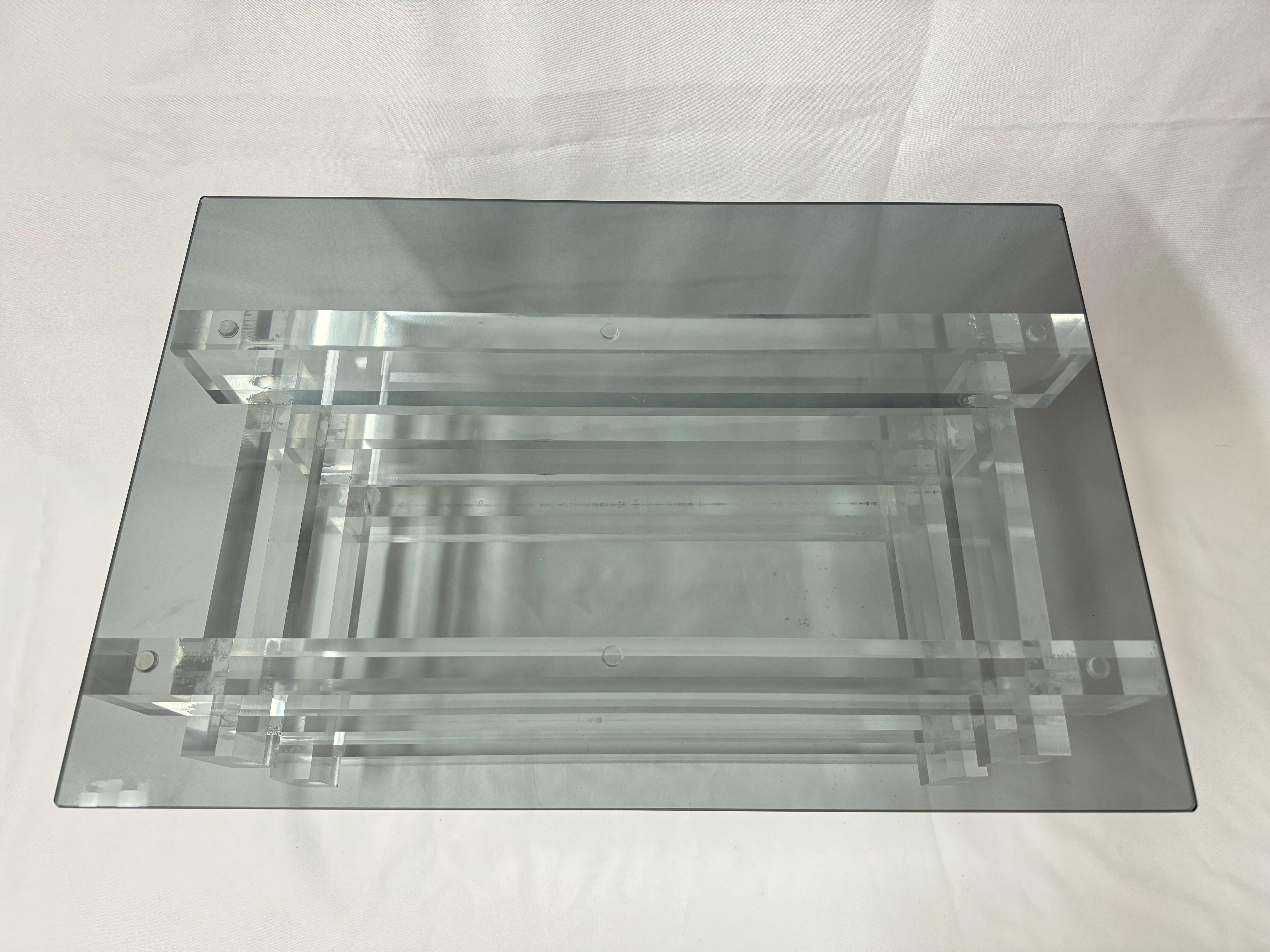 Stacked Lucite and Smoked Glass Table For Sale 3
