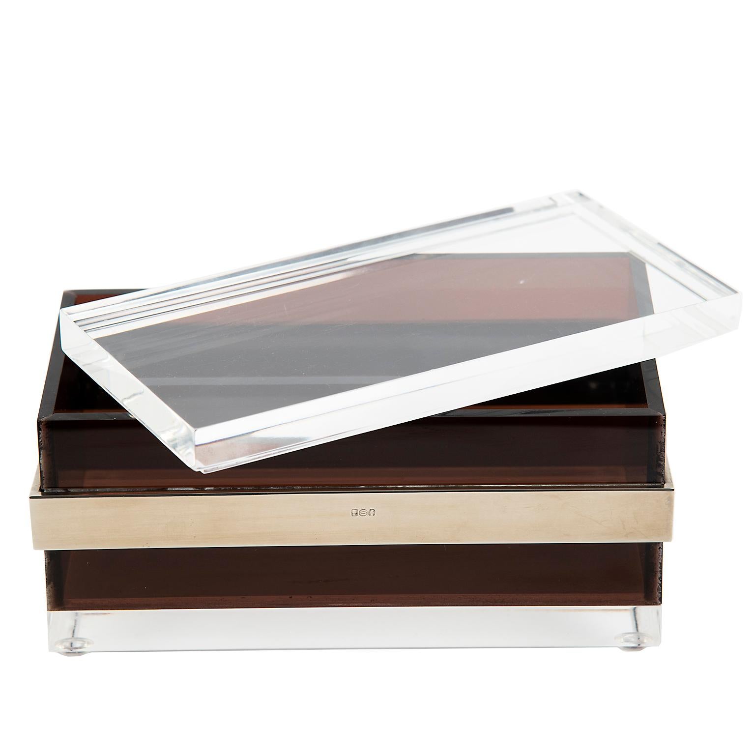 Polished Lucite and Steel Box in the Style of Gabriella Crespi, Italy, 1970