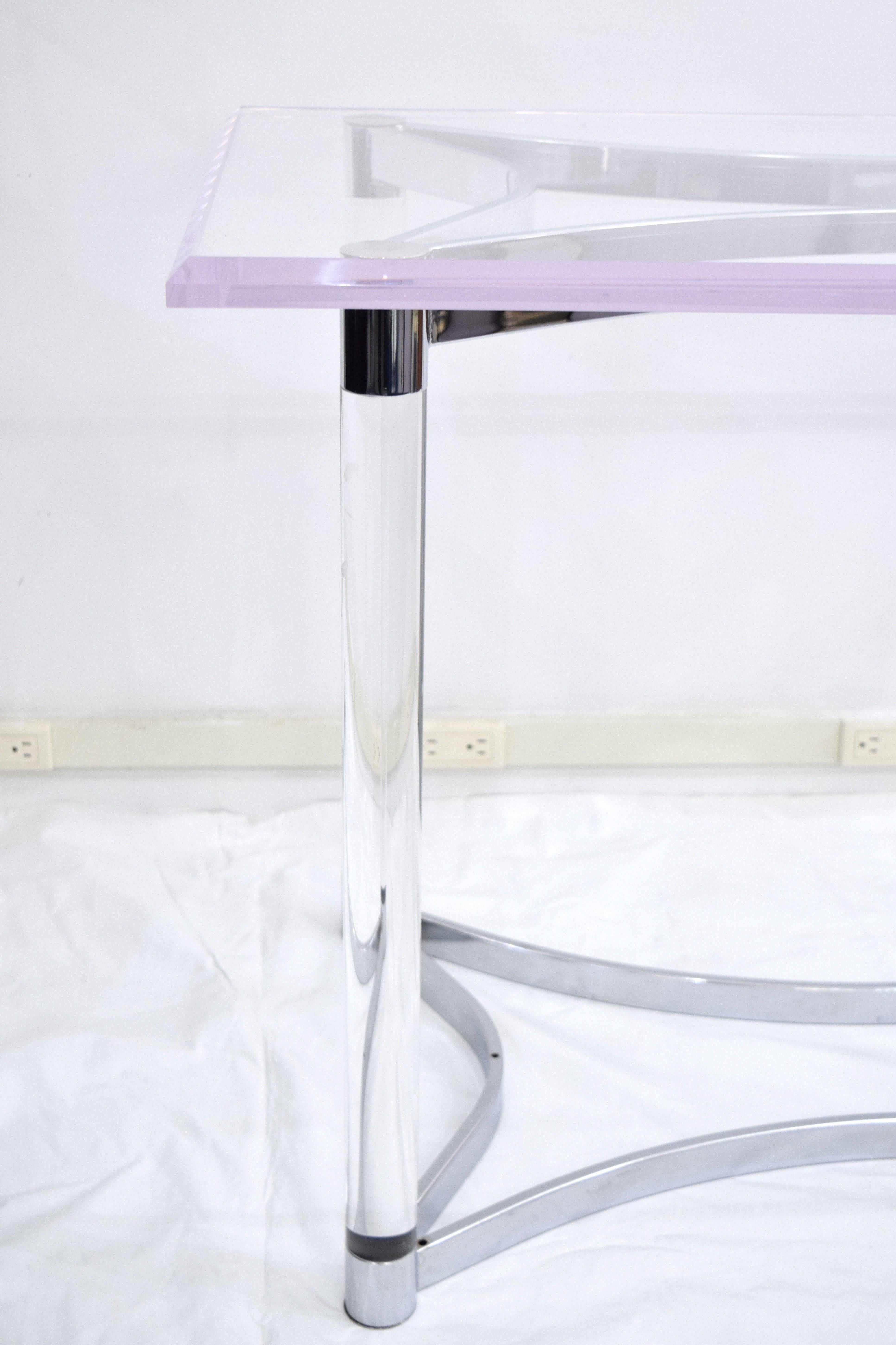 Polished Lucite and Steel Writing Table or Desk in the Style of Charles Hollis Jones