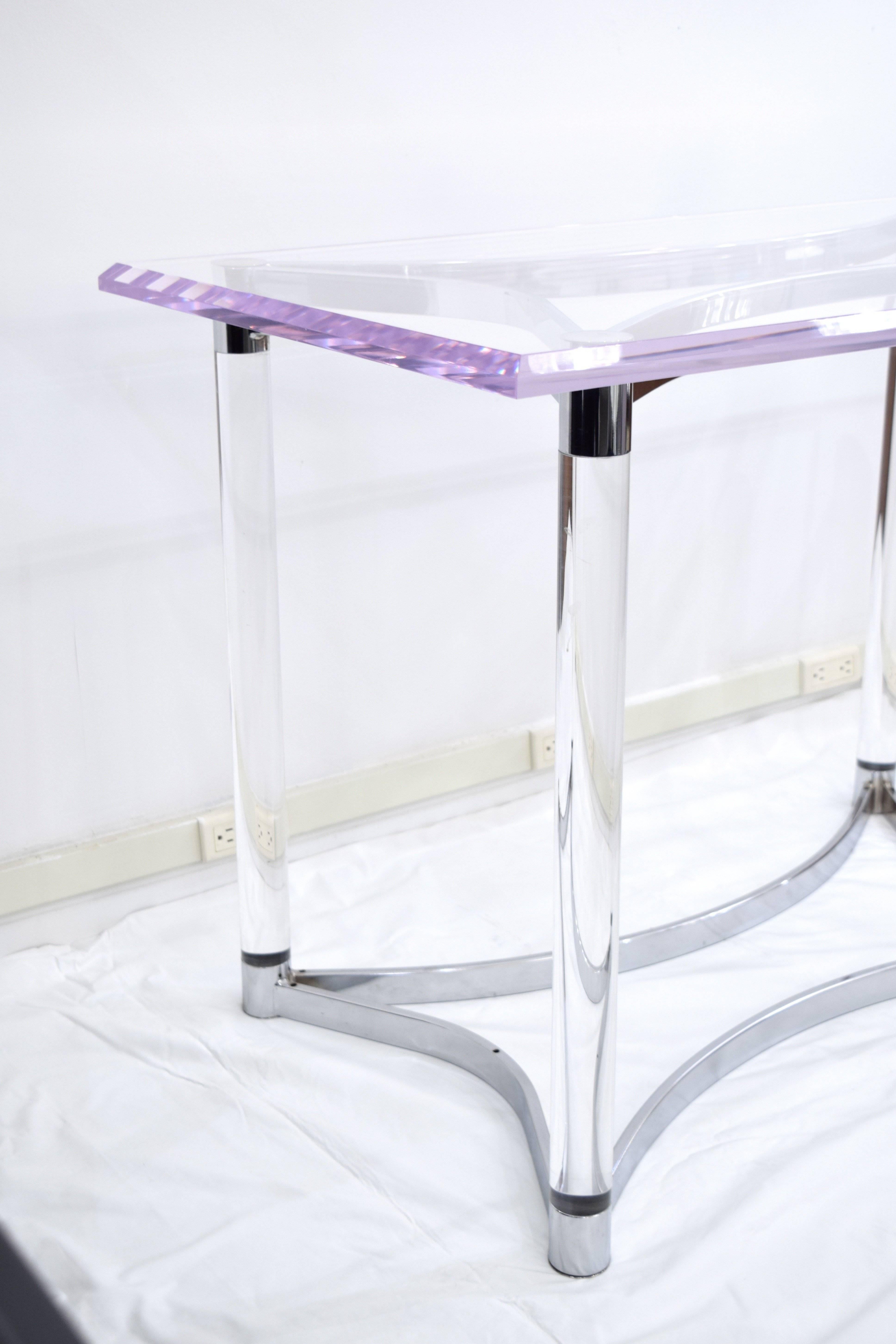 Lucite and Steel Writing Table or Desk in the Style of Charles Hollis Jones 1