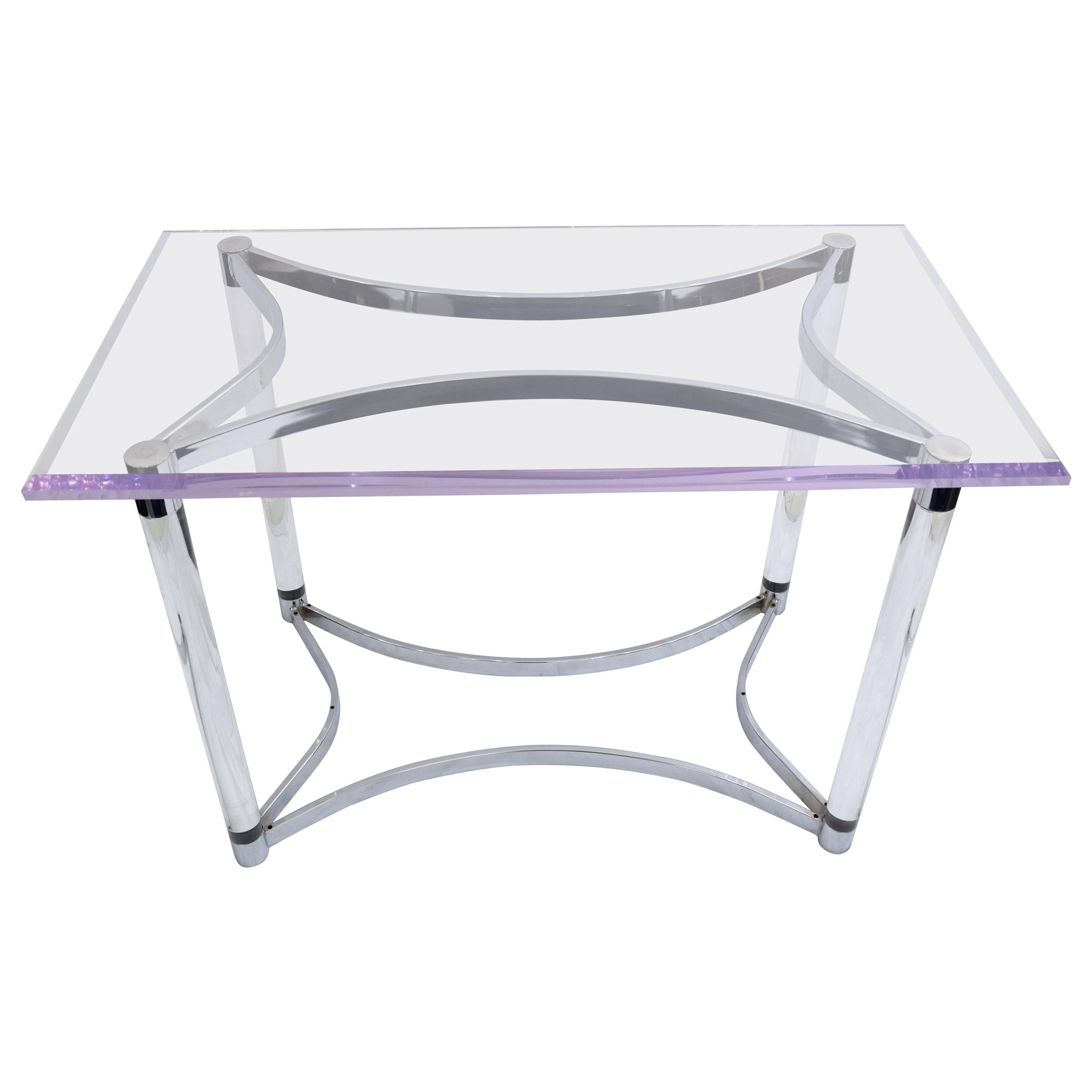 Lucite and Steel Writing Table or Desk in the Style of Charles Hollis Jones