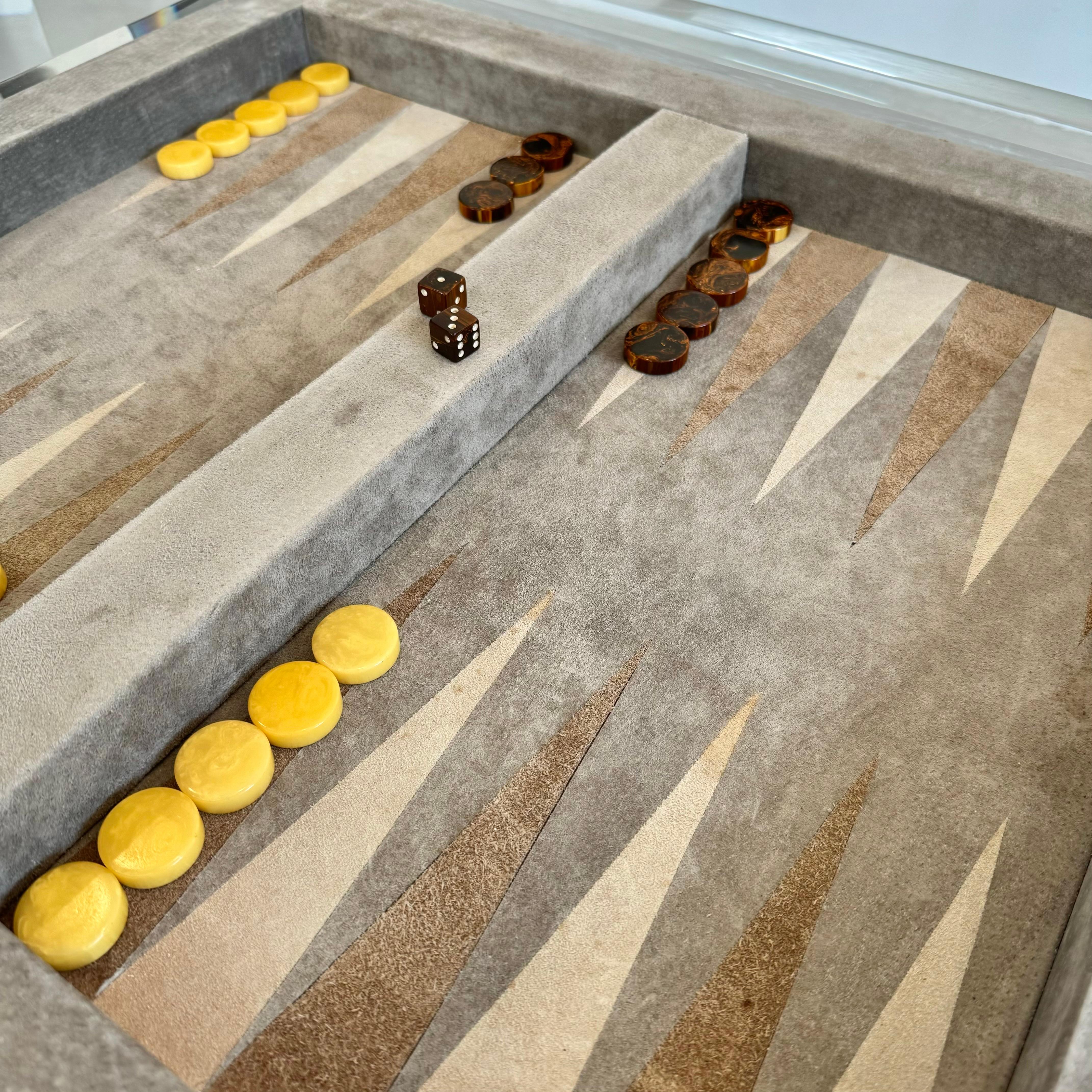 American Lucite and Suede Backgammon Table, 1980s USA