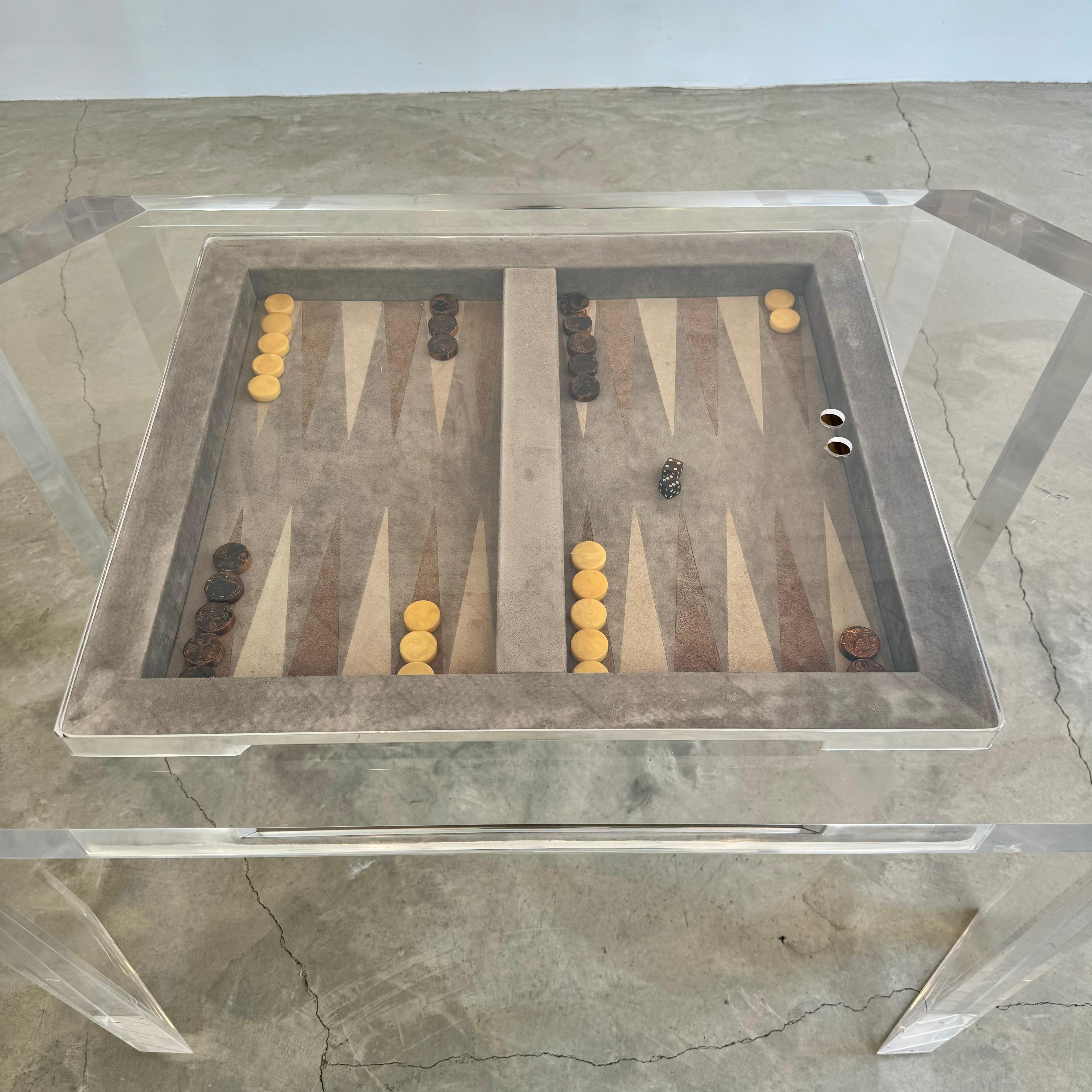 Late 20th Century Lucite and Suede Backgammon Table, 1980s USA