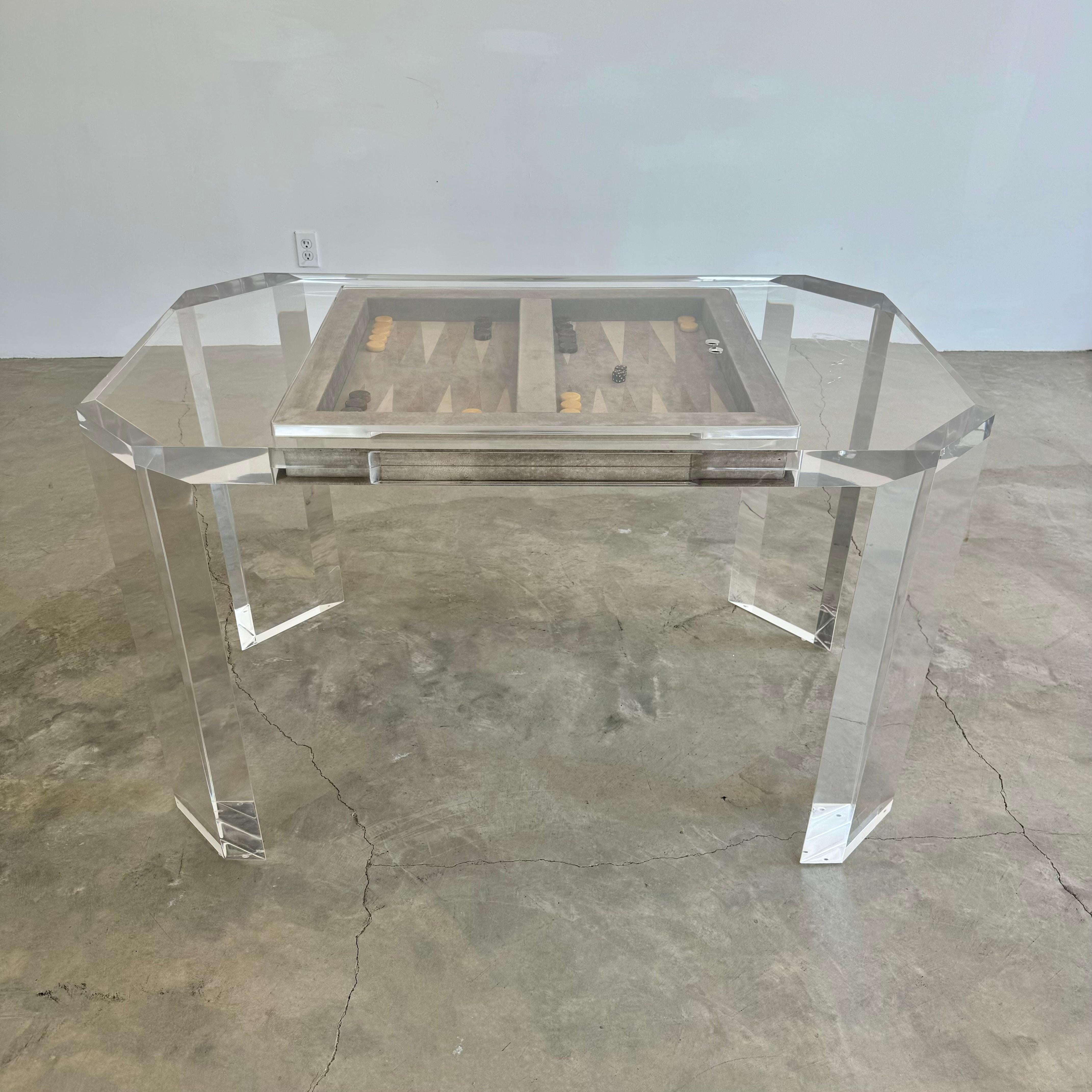 Lucite and Suede Backgammon Table, 1980s USA 1