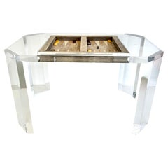 Vintage Lucite and Suede Backgammon Table, 1980s USA