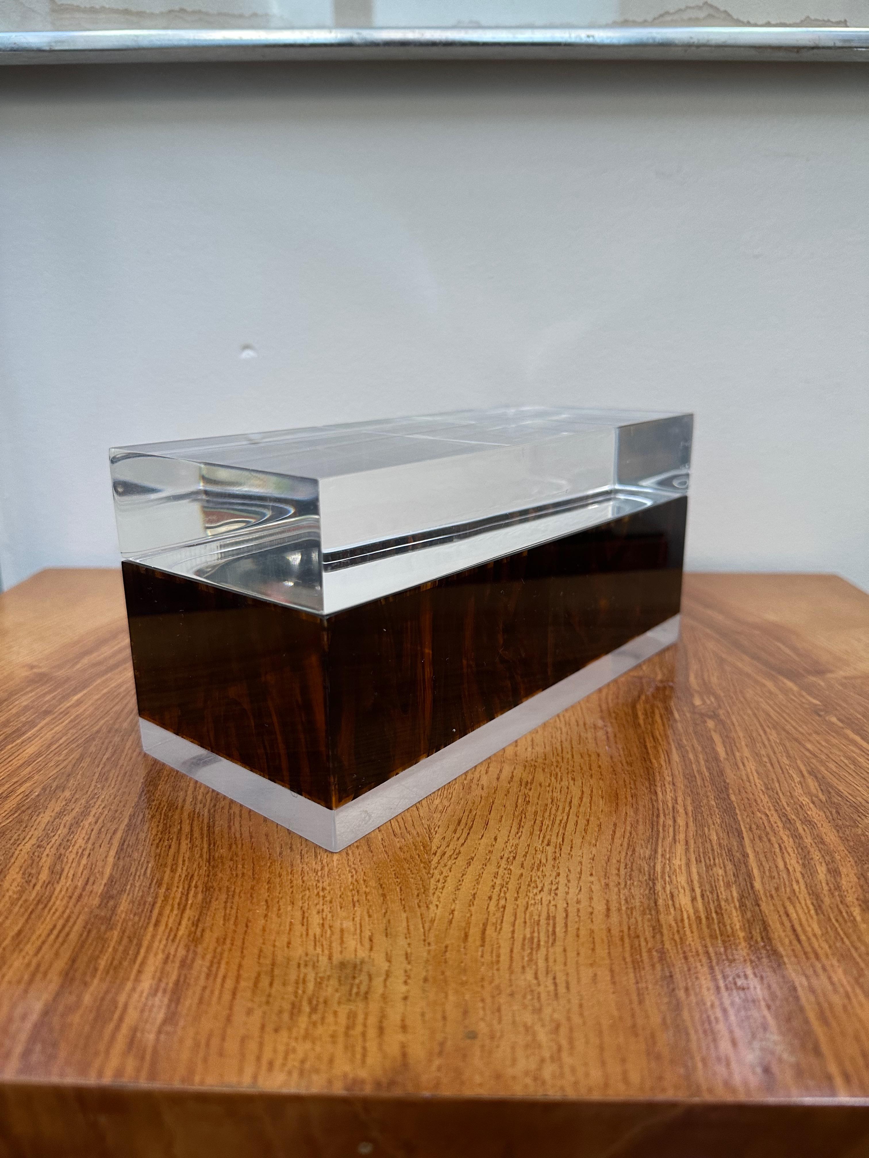 European Lucite and Tortoise shell Trinket Box by Philippe Cheverny Hollywood Regency For Sale