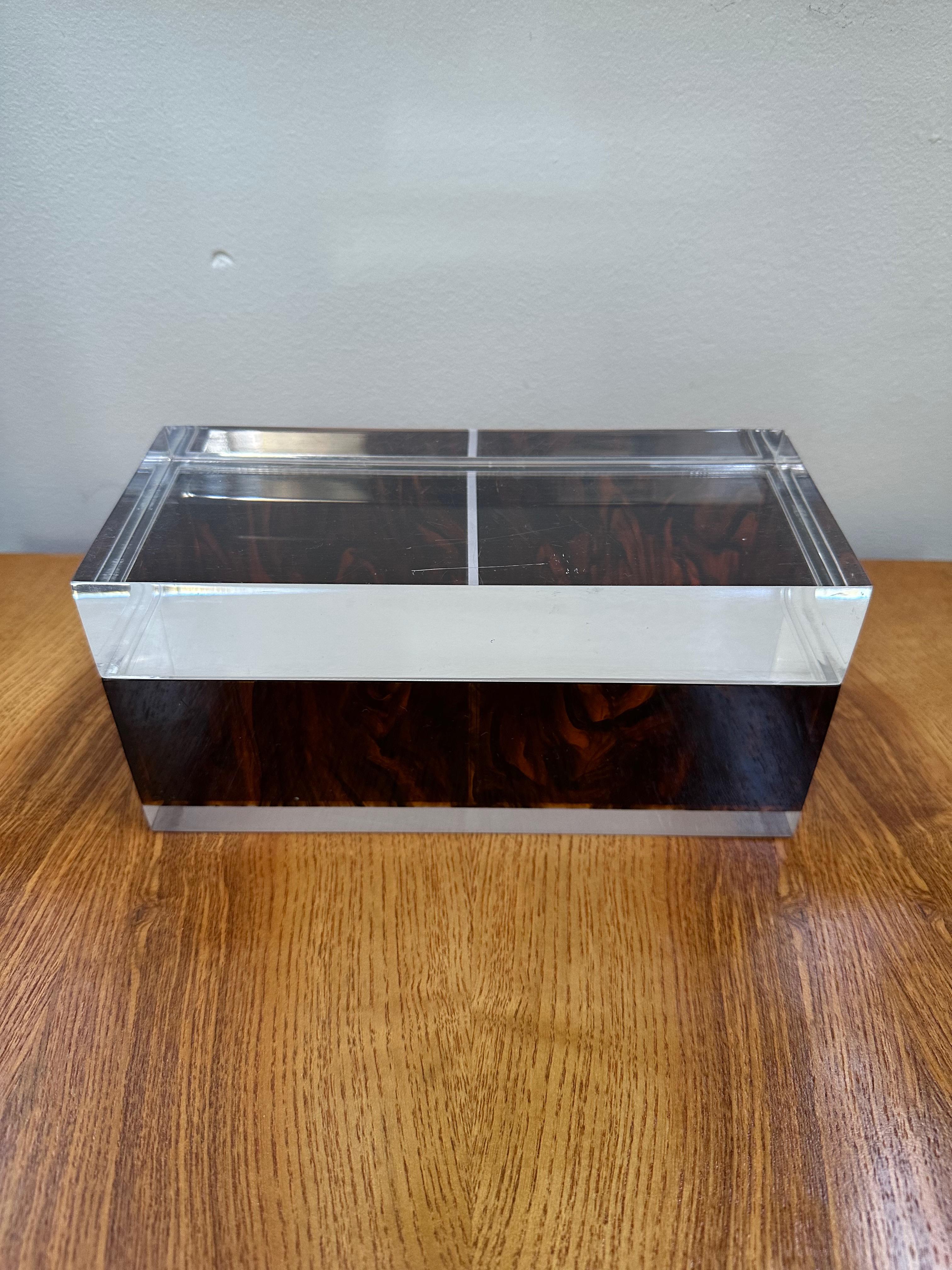 20th Century Lucite and Tortoise shell Trinket Box by Philippe Cheverny Hollywood Regency For Sale