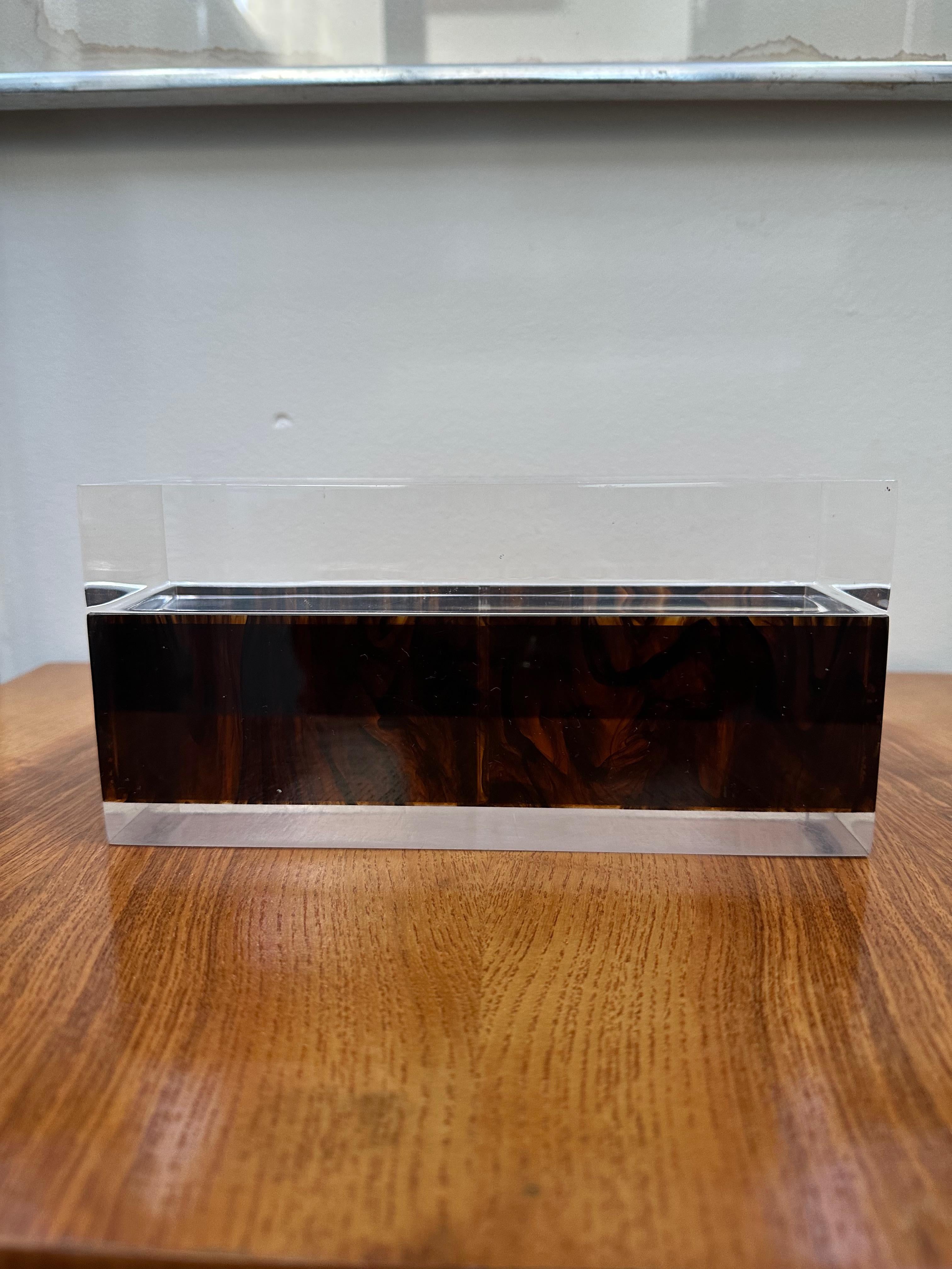 Lucite and Tortoise shell Trinket Box by Philippe Cheverny Hollywood Regency For Sale 1