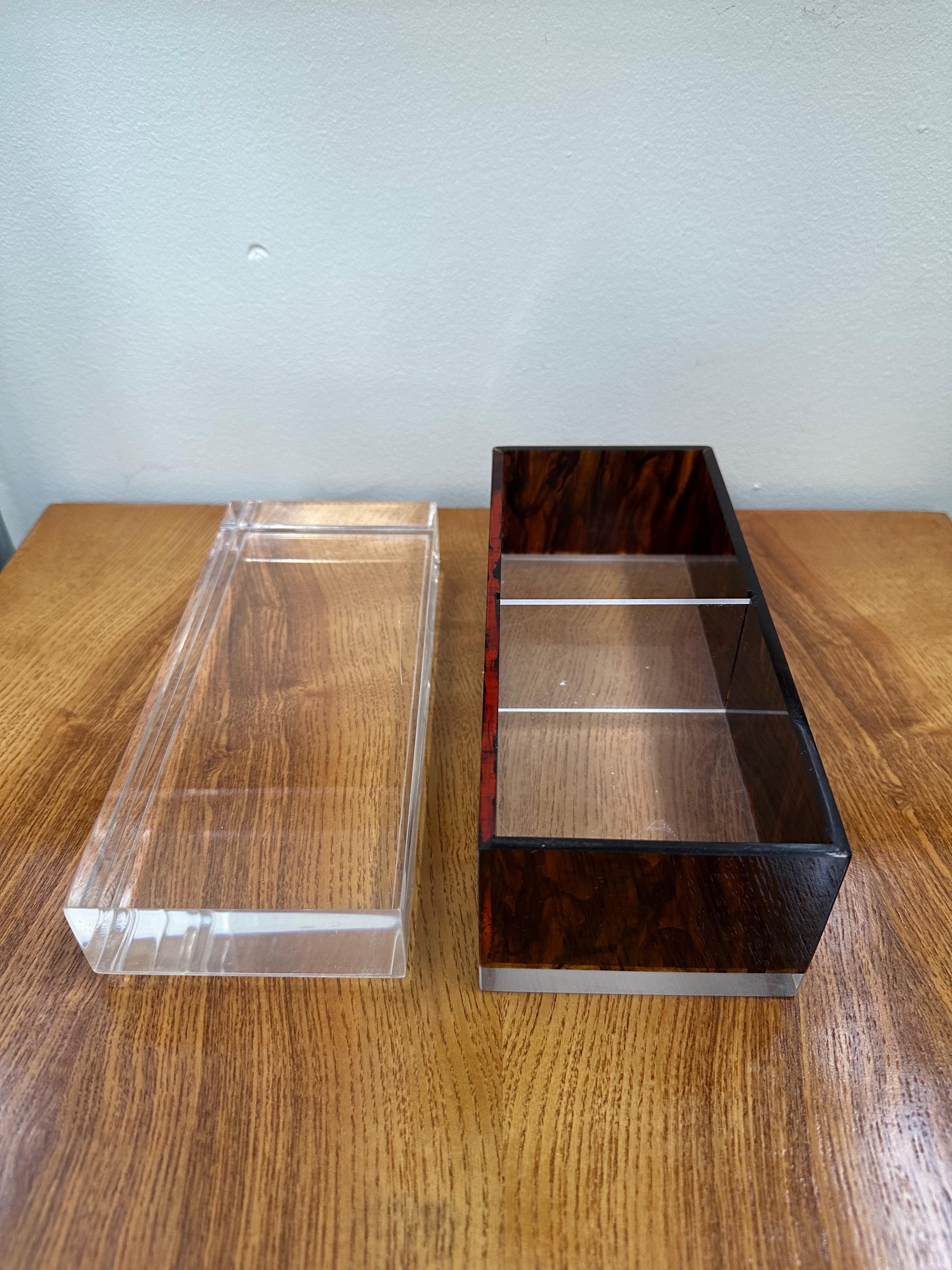 Lucite and Tortoise shell Trinket Box by Philippe Cheverny Hollywood Regency For Sale 2