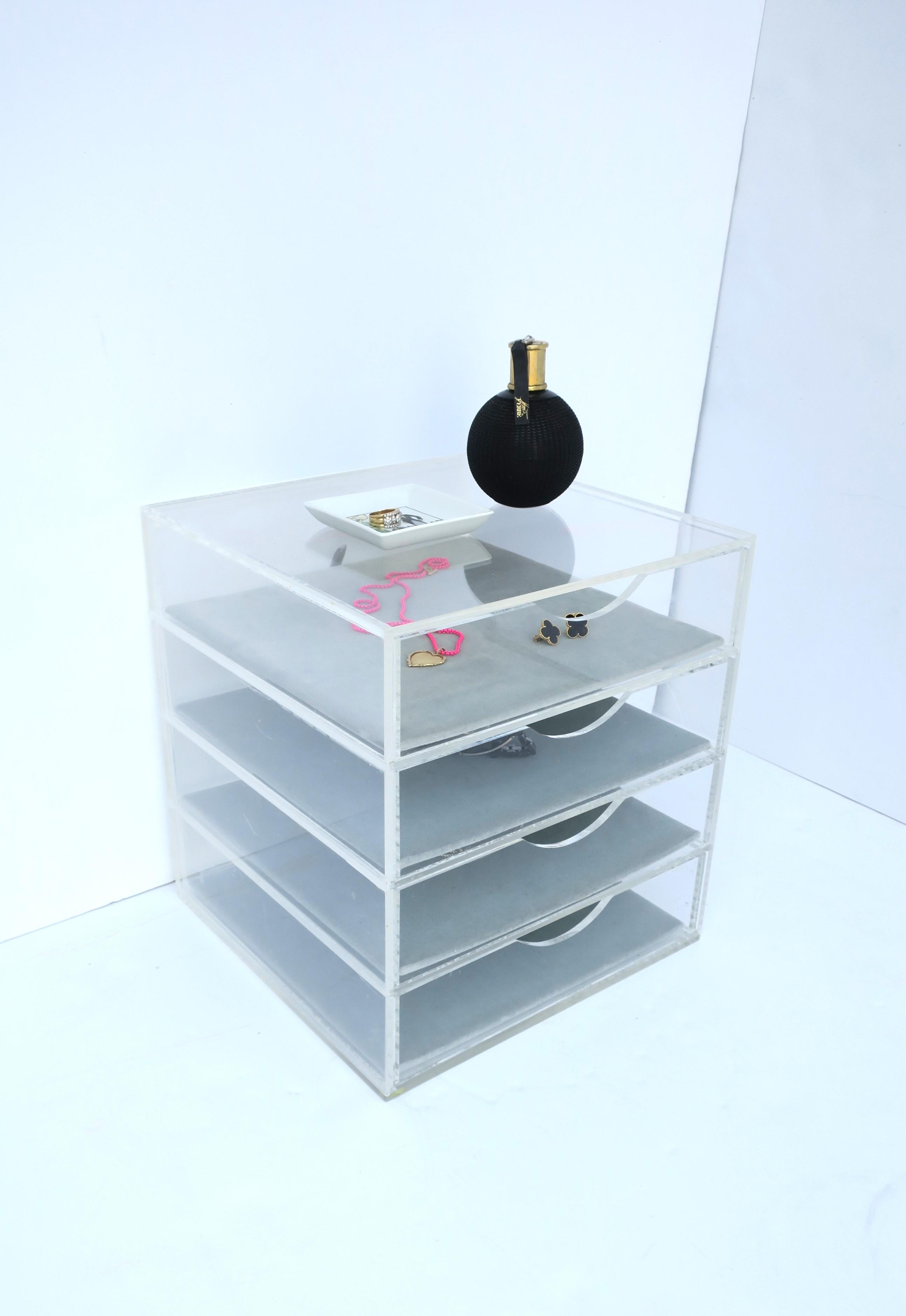 Lucite and Velvet Jewelry Box with Storage Drawers For Sale 5