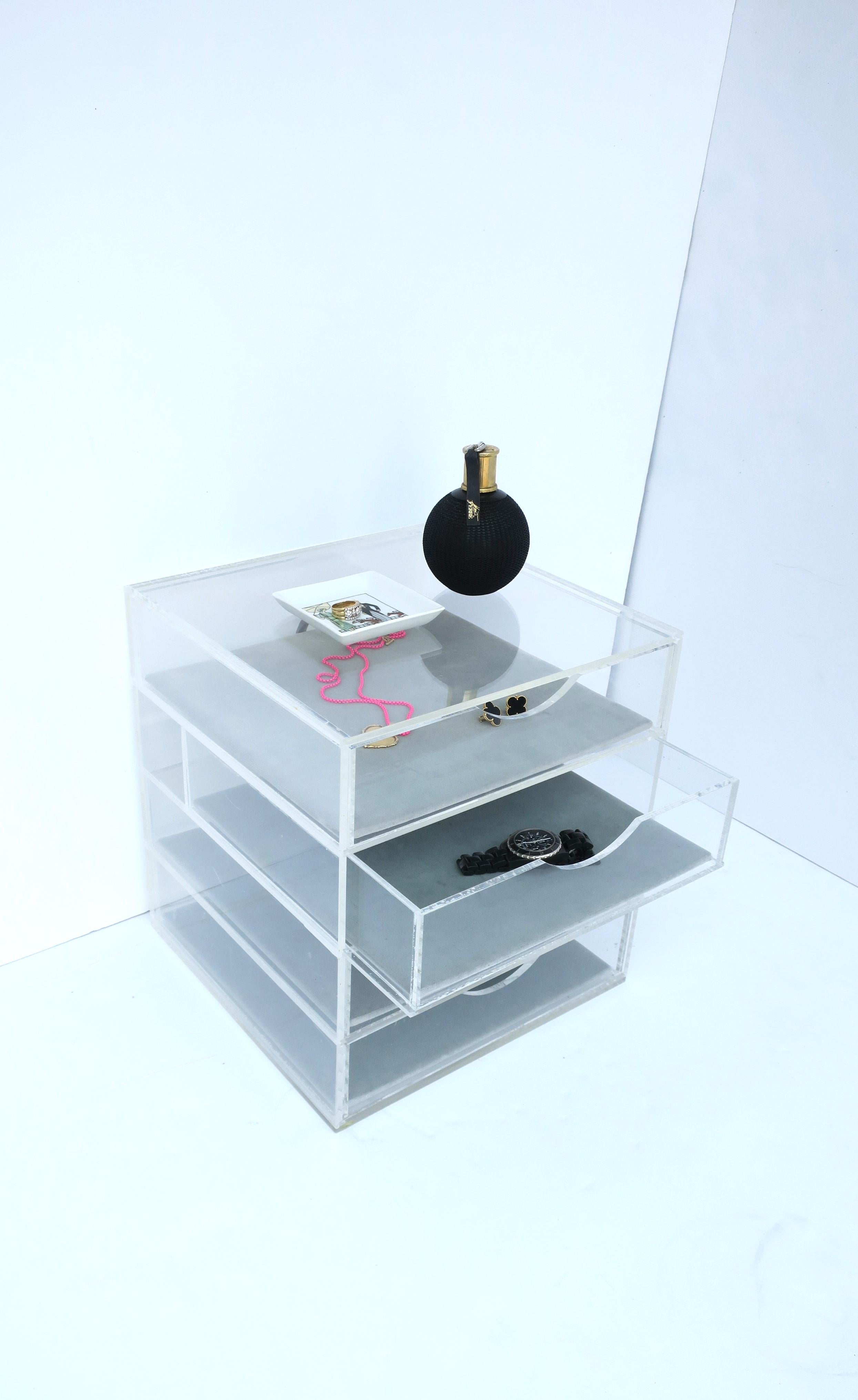 Lucite and Velvet Jewelry Box with Storage Drawers For Sale 6