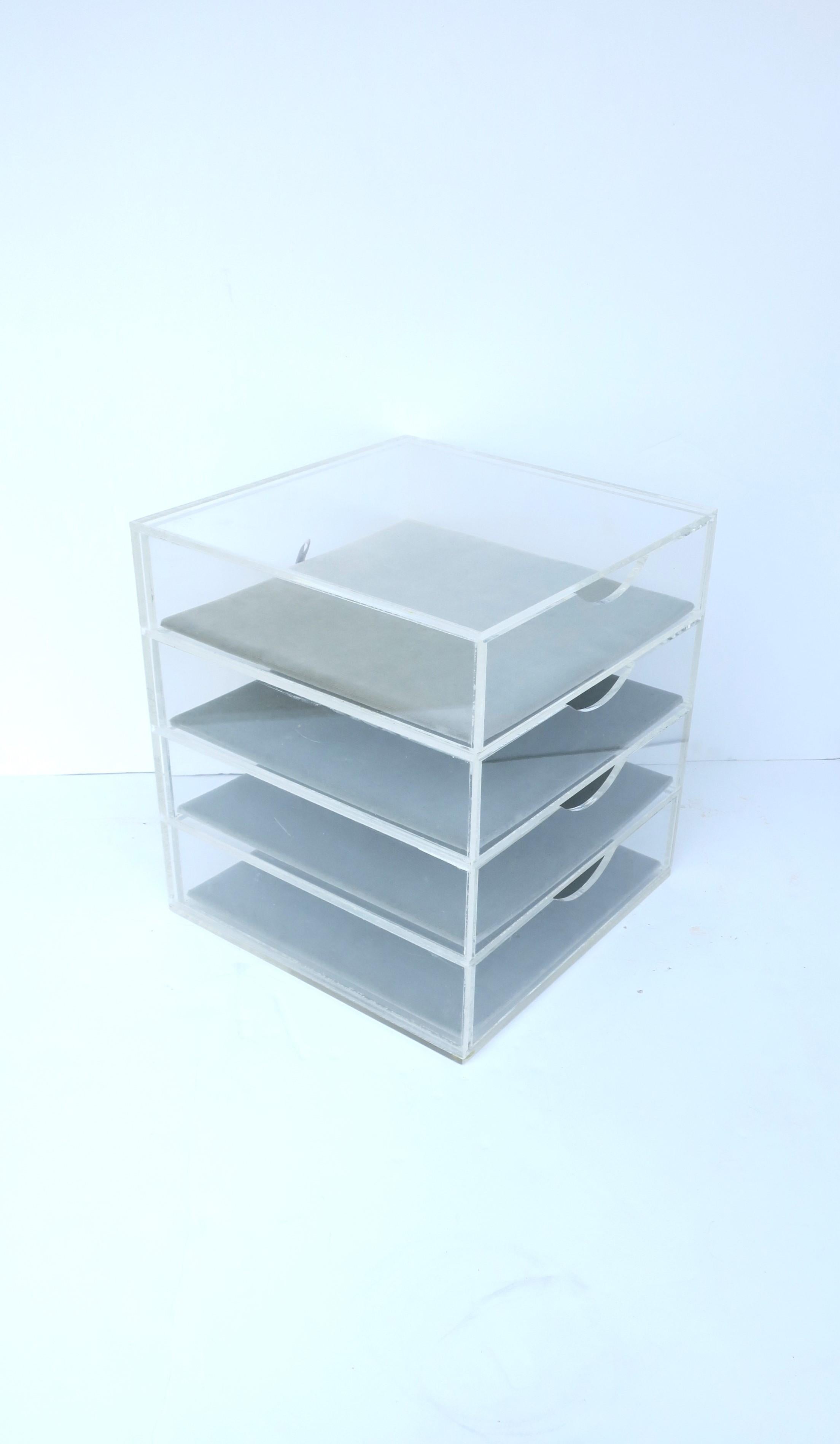 Lucite and Velvet Jewelry Box with Storage Drawers For Sale 7