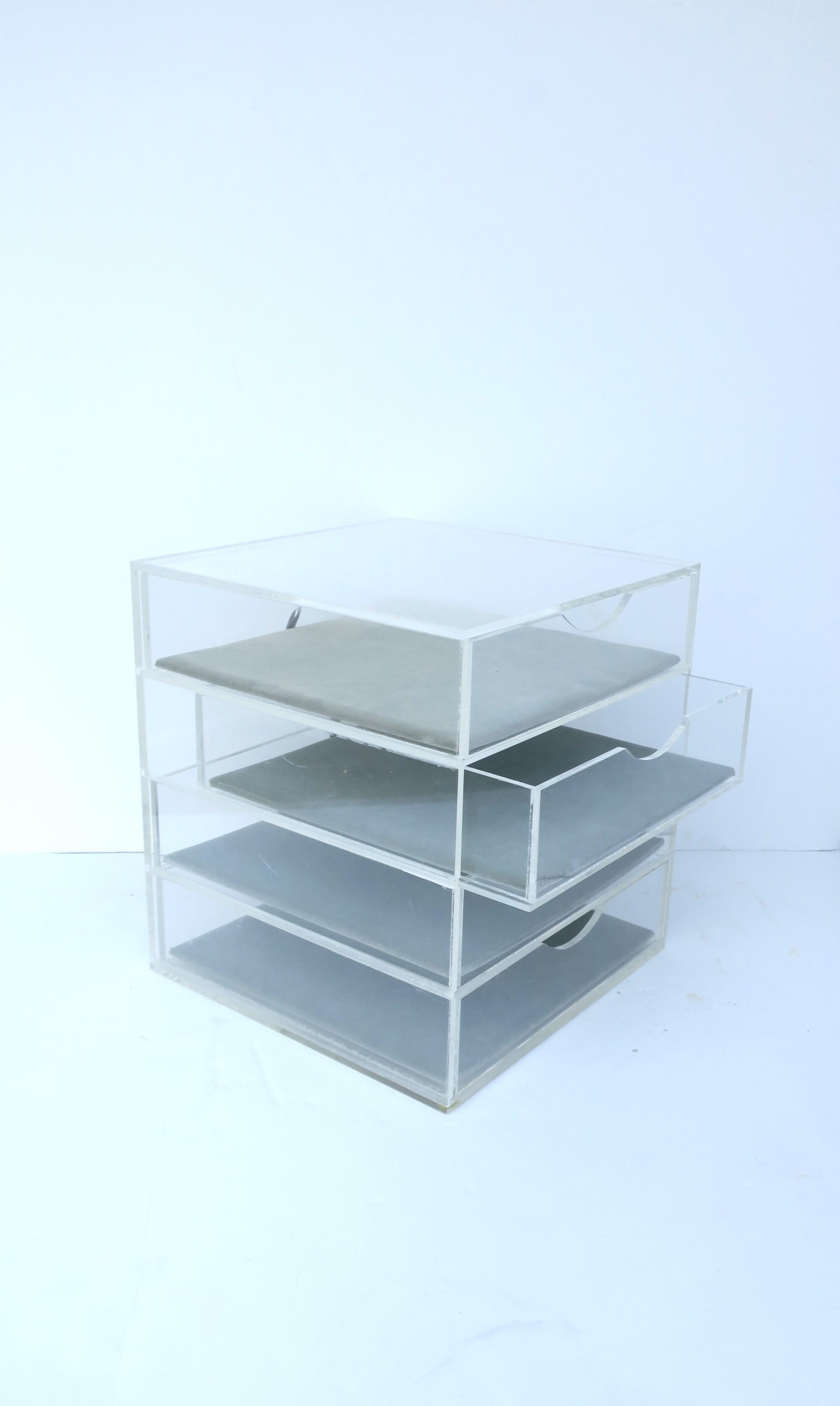 Lucite and Velvet Jewelry Box with Storage Drawers For Sale 8