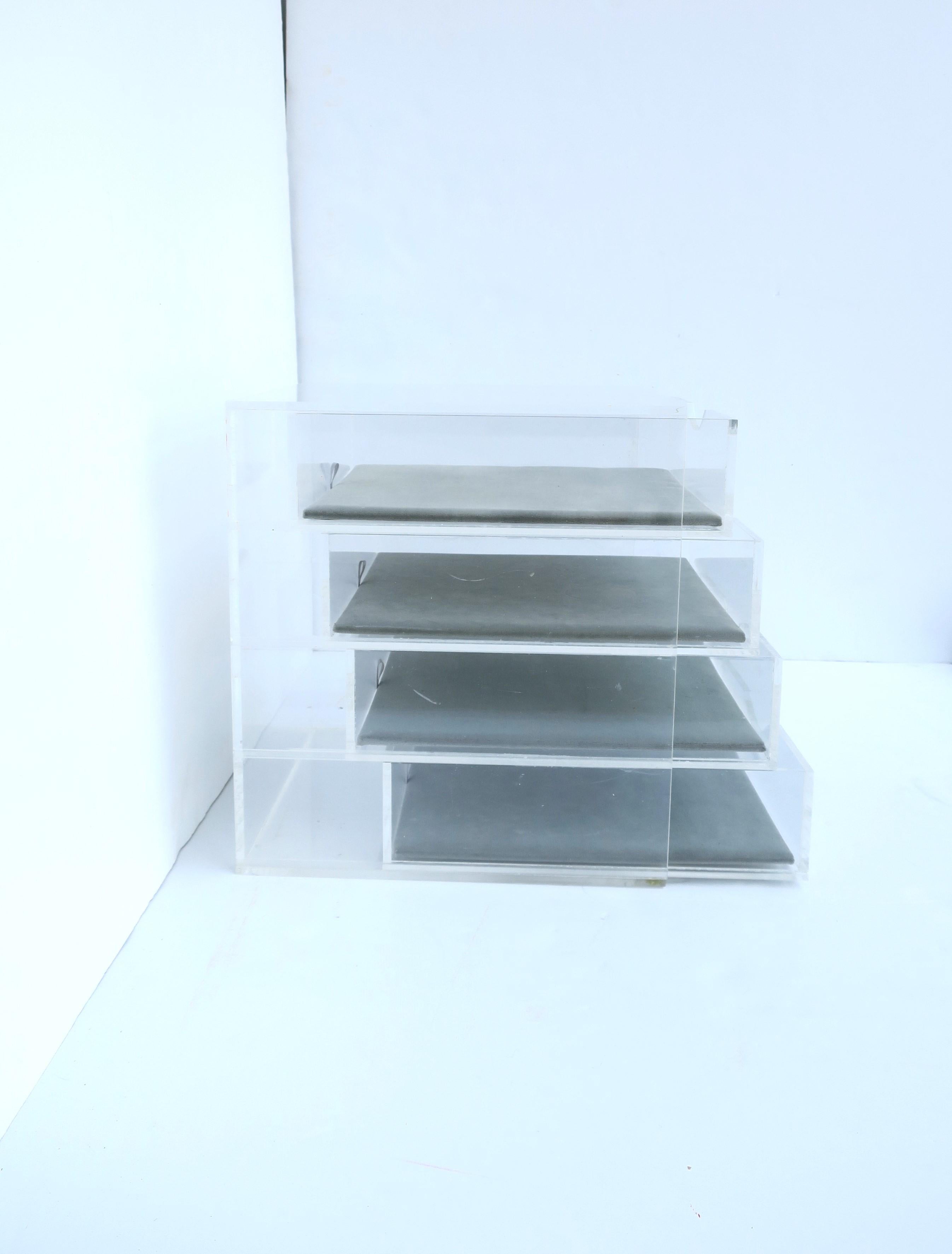 Lucite and Velvet Jewelry Box with Storage Drawers For Sale 9
