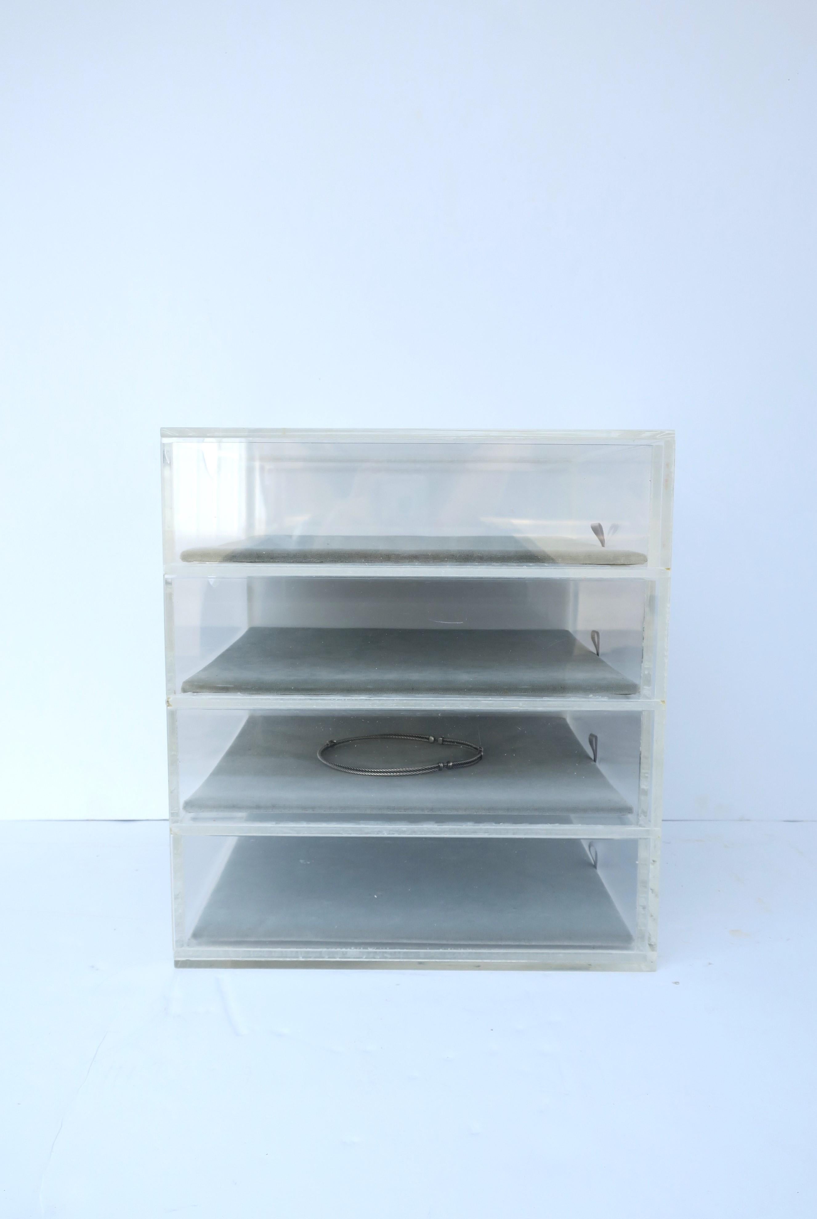 Lucite and Velvet Jewelry Box with Storage Drawers For Sale 9