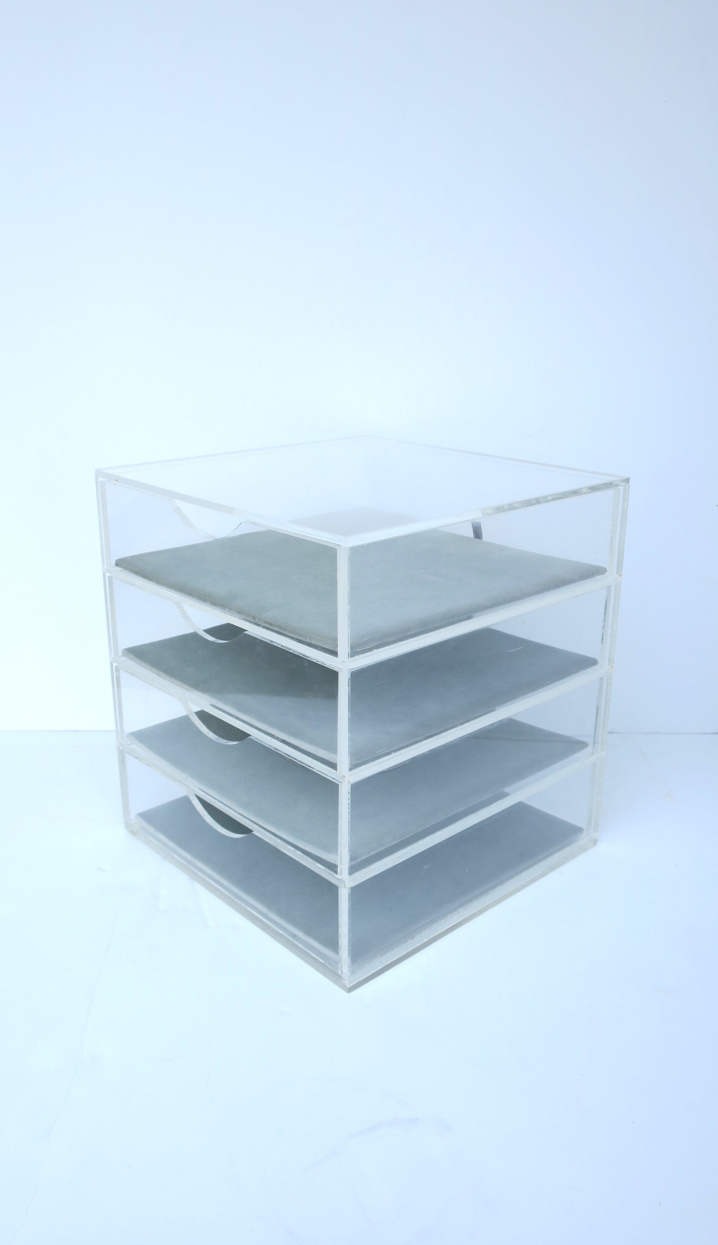 Modern Lucite and Velvet Jewelry Box with Storage Drawers For Sale