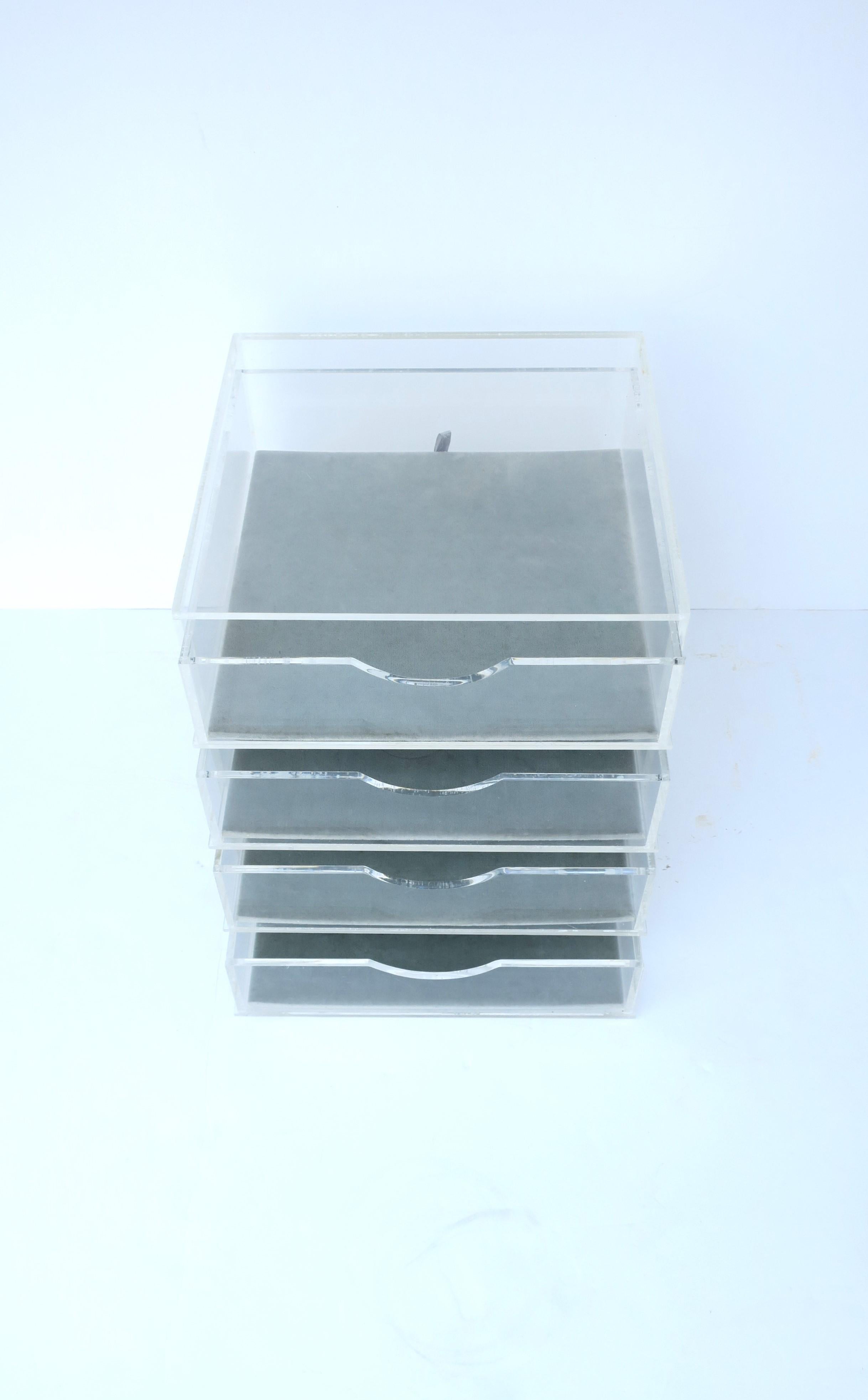 Lucite and Velvet Jewelry Box with Storage Drawers In Good Condition For Sale In New York, NY