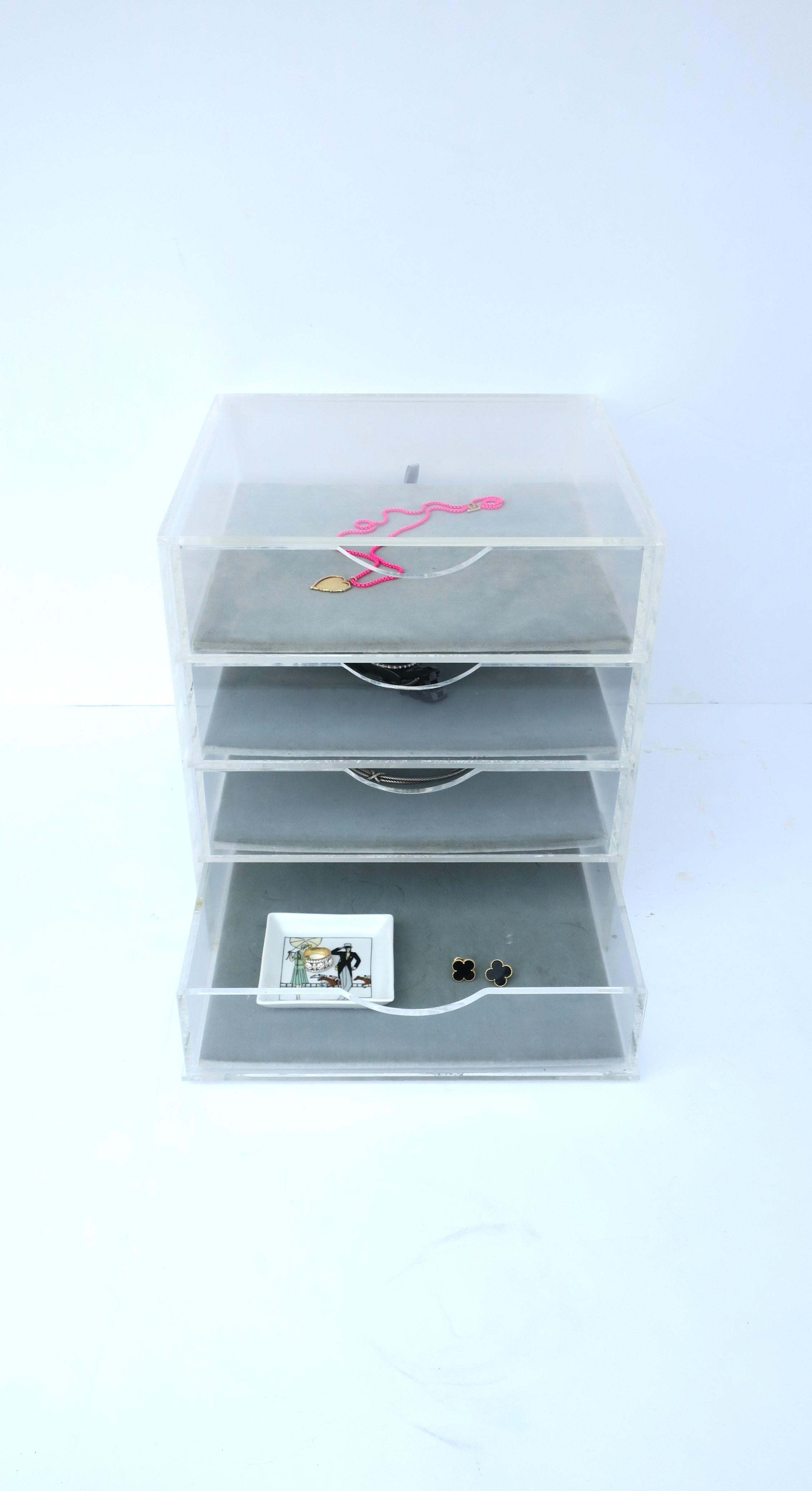 Lucite and Velvet Jewelry Box with Storage Drawers For Sale 1