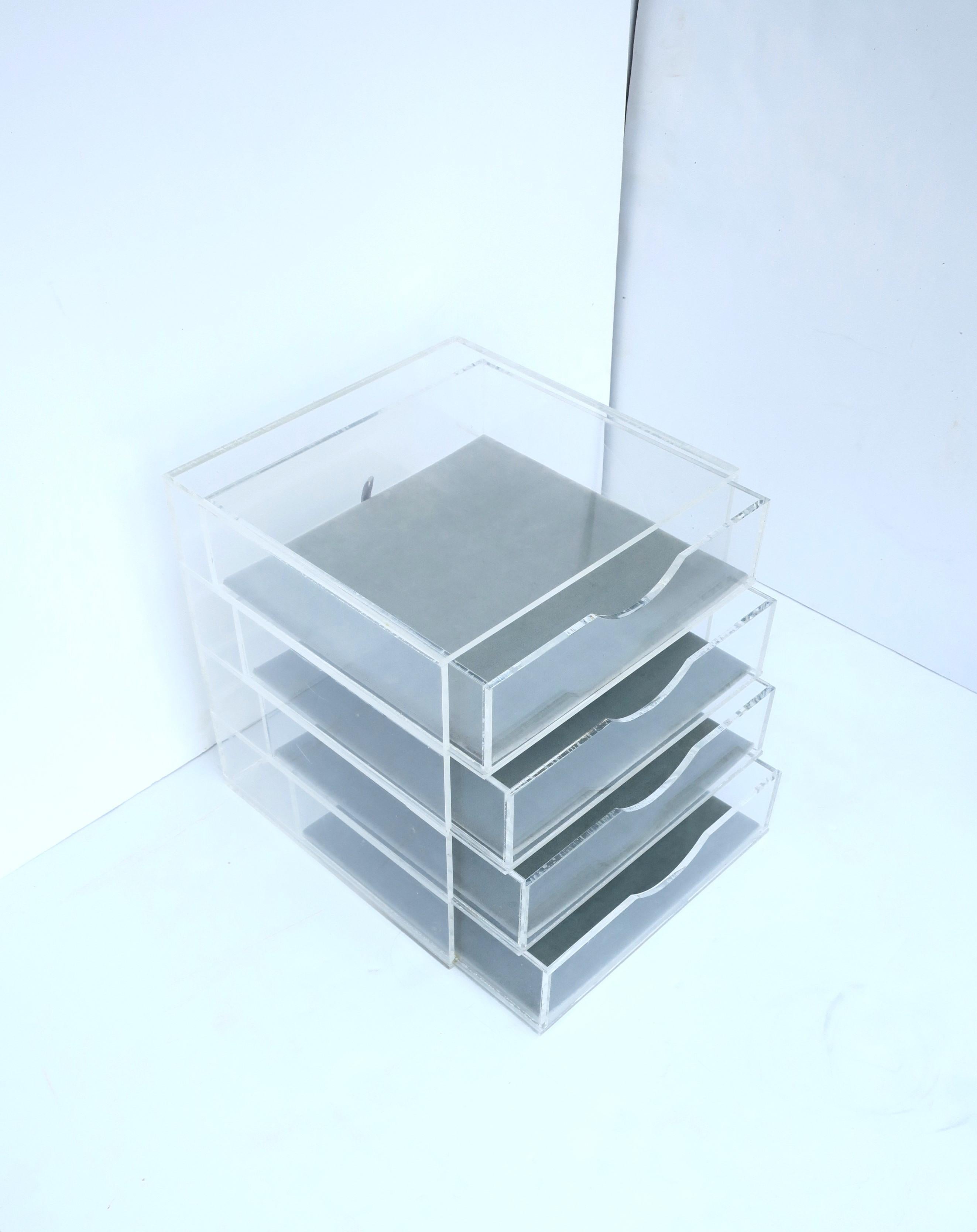 Lucite and Velvet Jewelry Box with Storage Drawers For Sale 2