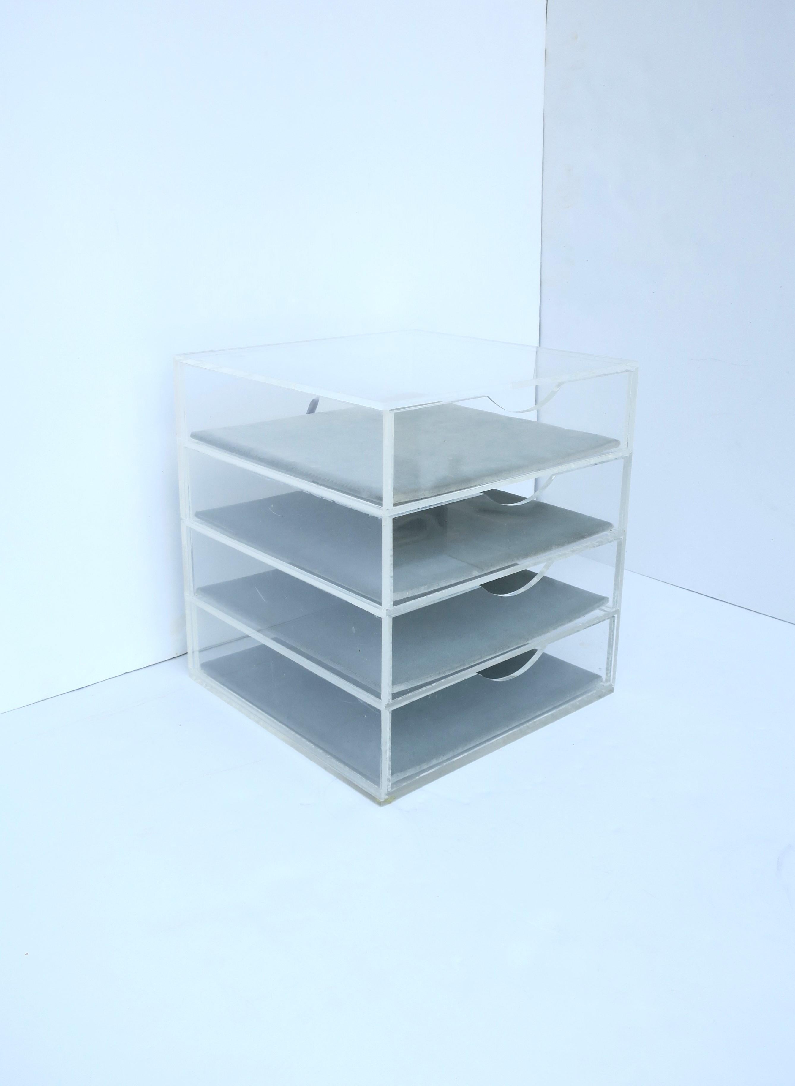 Lucite and Velvet Jewelry Box with Storage Drawers For Sale 3