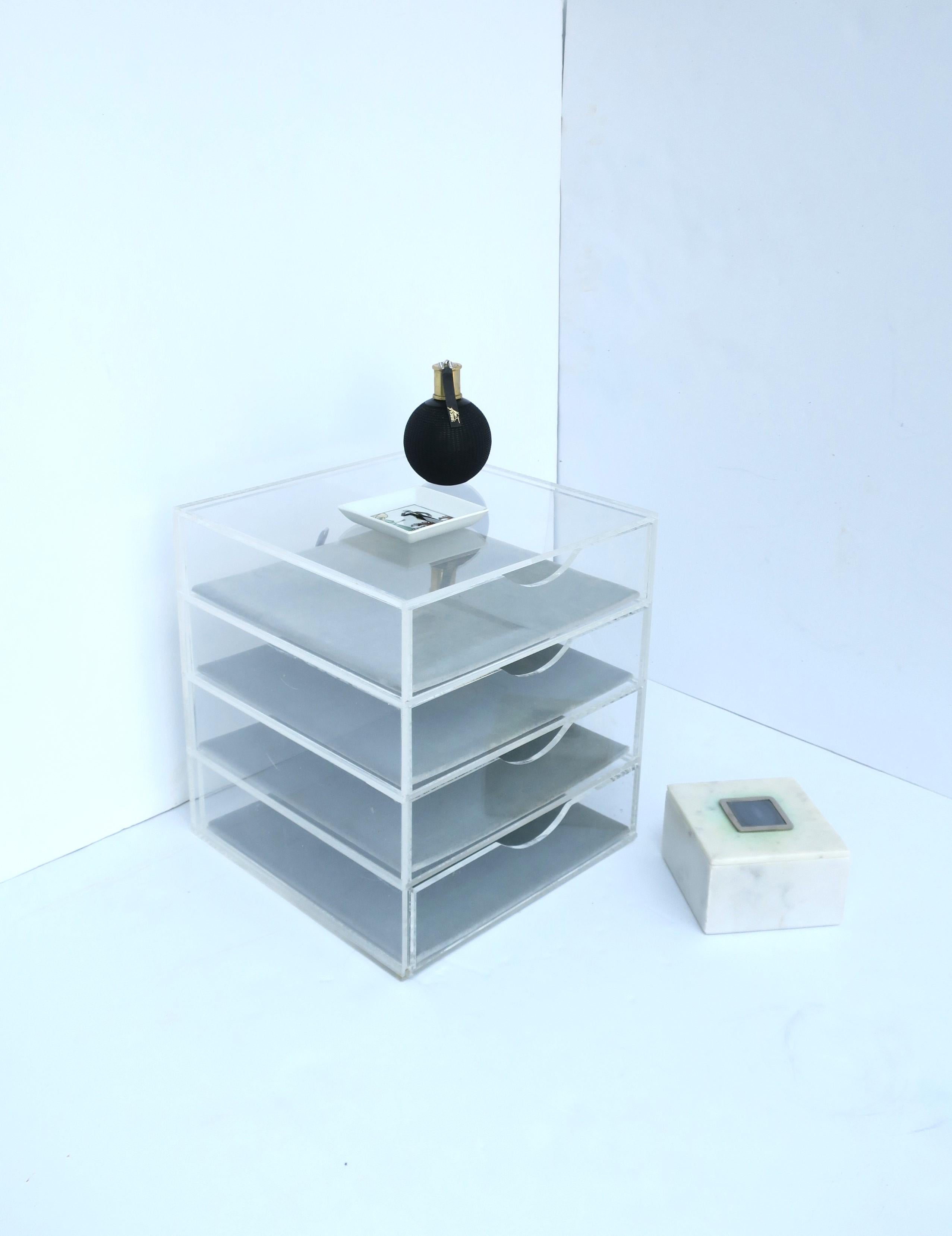 Lucite and Velvet Jewelry Box with Storage Drawers For Sale 4