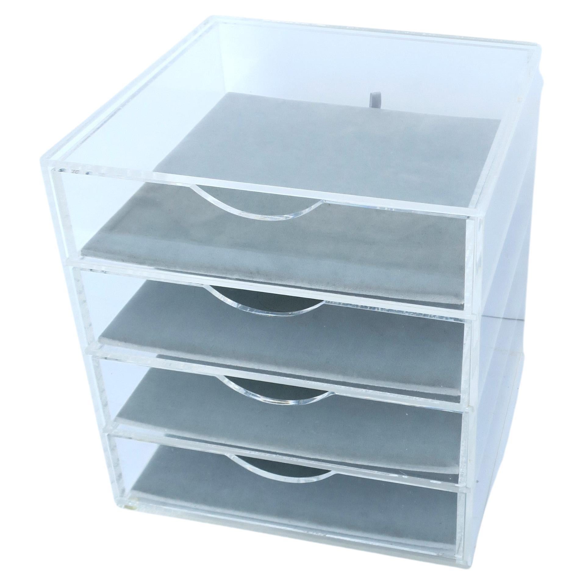 Lucite and Velvet Jewelry Box with Storage Drawers For Sale