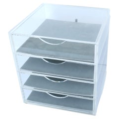 Lucite and Velvet Jewelry Box with Storage Drawers