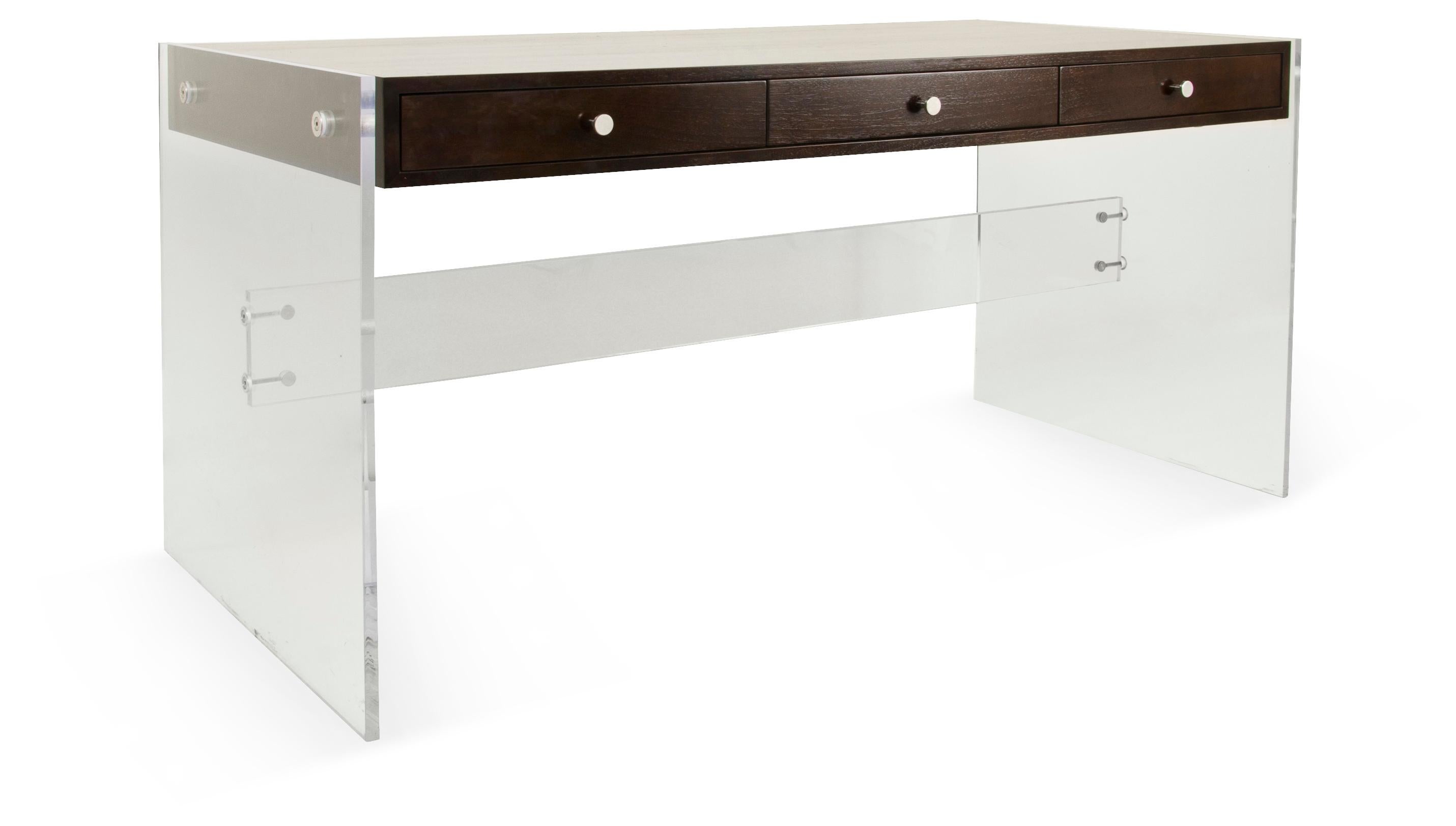 American Lucite and Walnut floating Desk For Sale