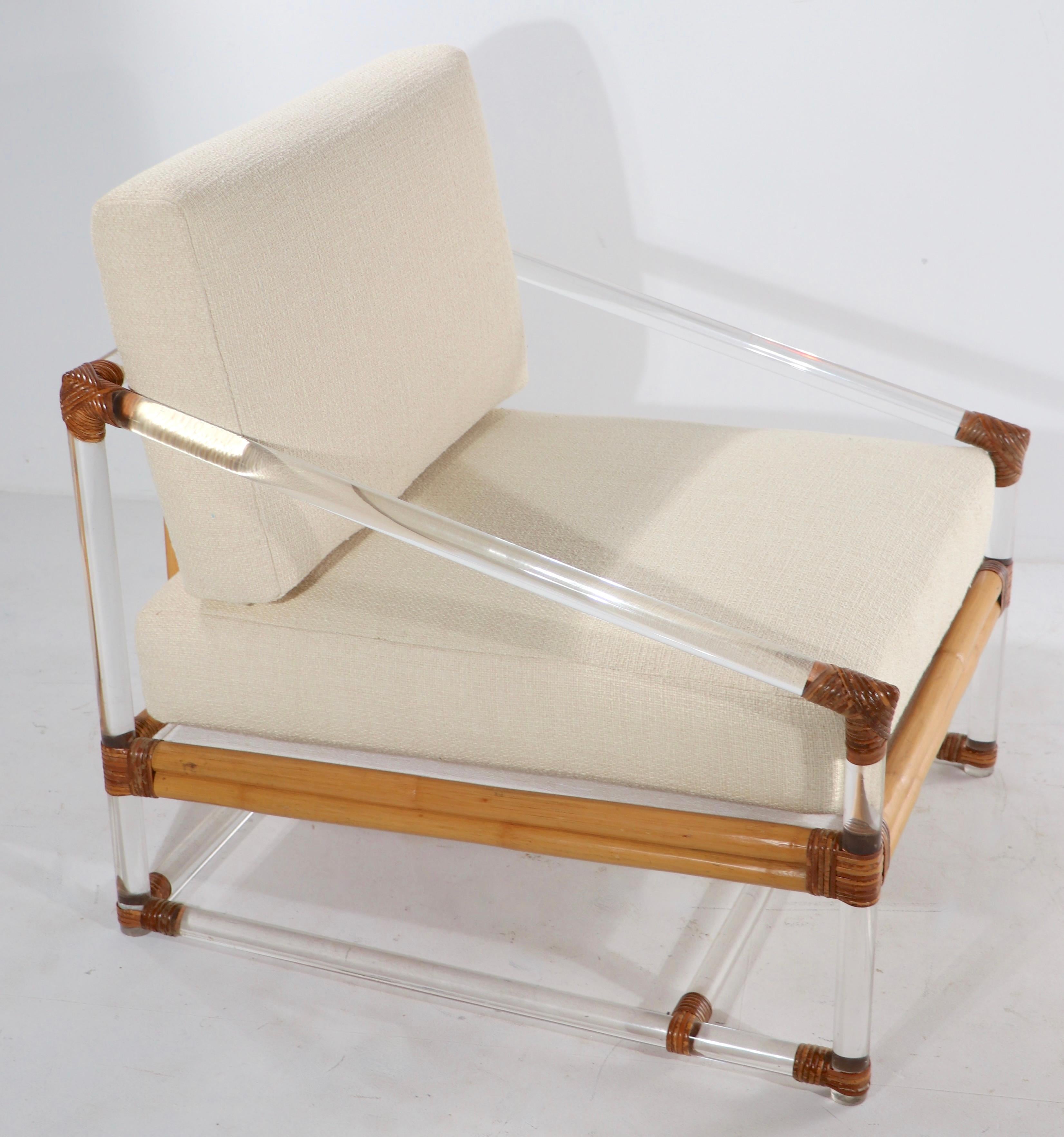 Hollywood Regency Lucite and Wicker Lounge Chair by McGuire