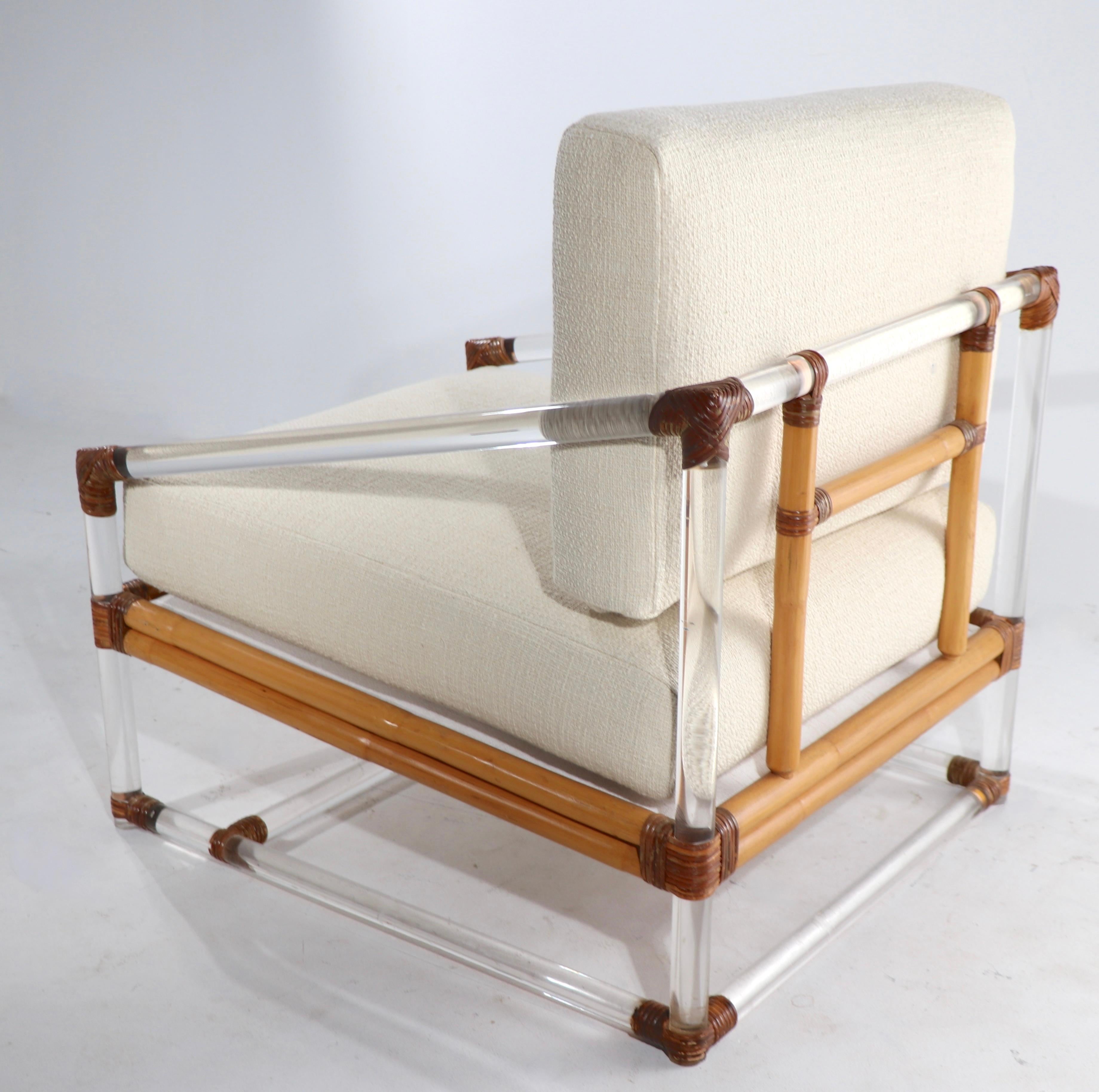 Upholstery Lucite and Wicker Lounge Chair by McGuire