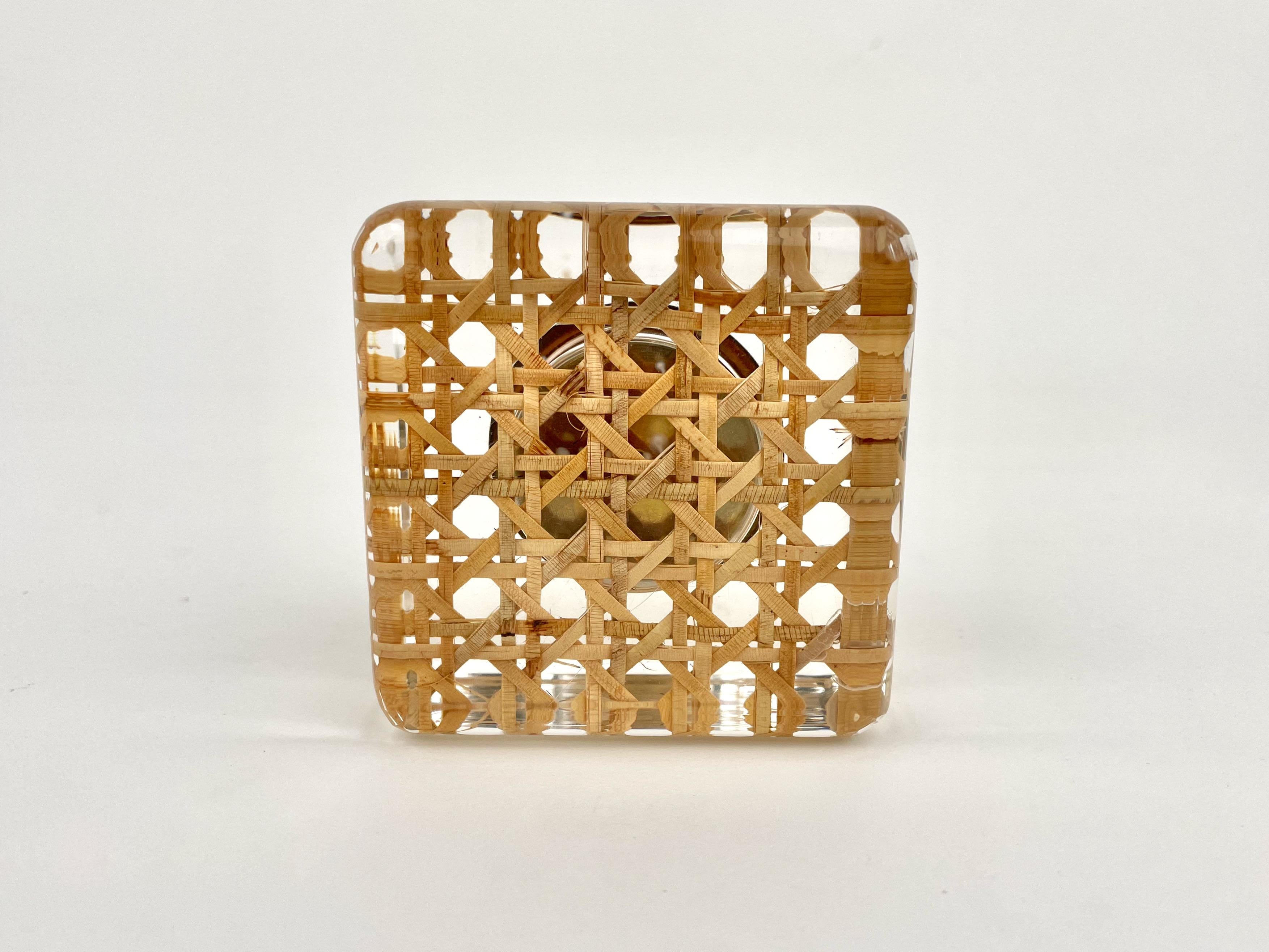 Metal Lucite and Wicker Table Lighter Christian Dior Style, Italy, 1970s