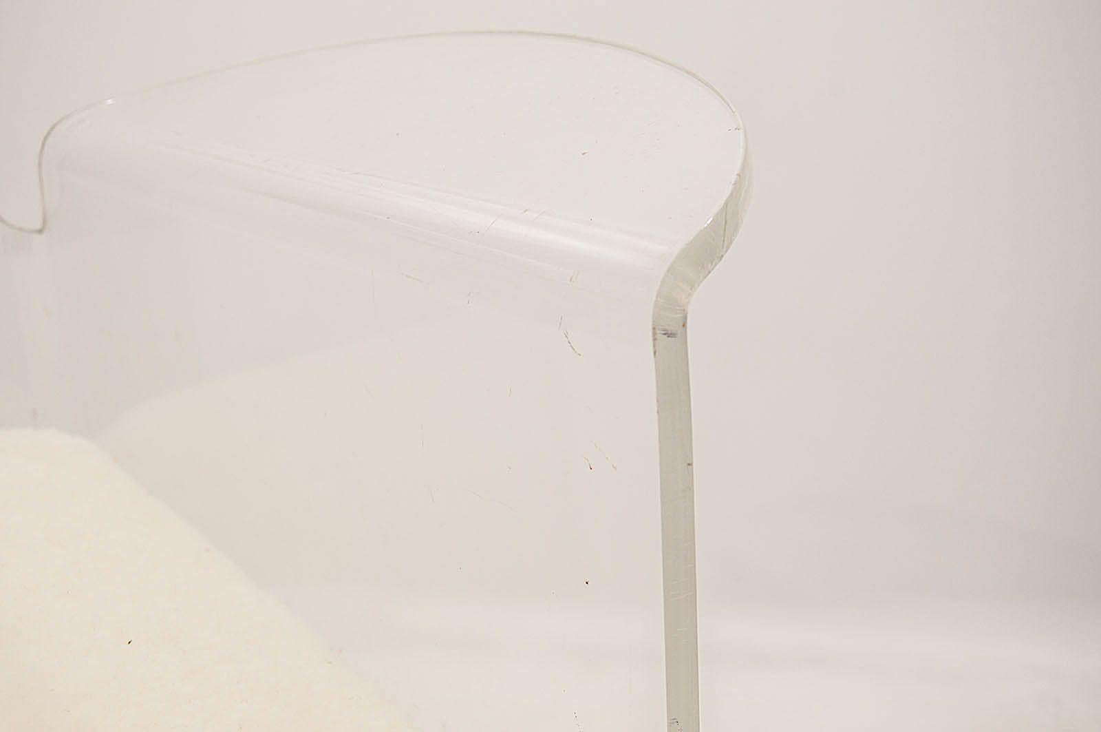 Lucite Armchair, Plush White Fabric, France 1970 4