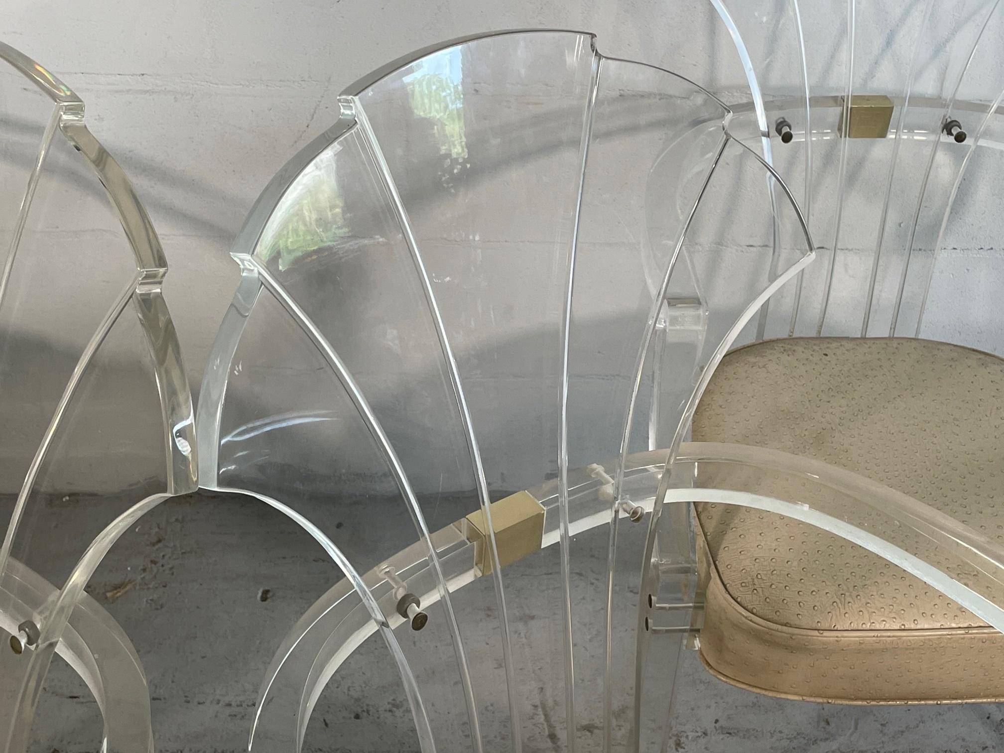 Late 20th Century Lucite Art Deco Grotto Shell Back Chairs, Set of 4