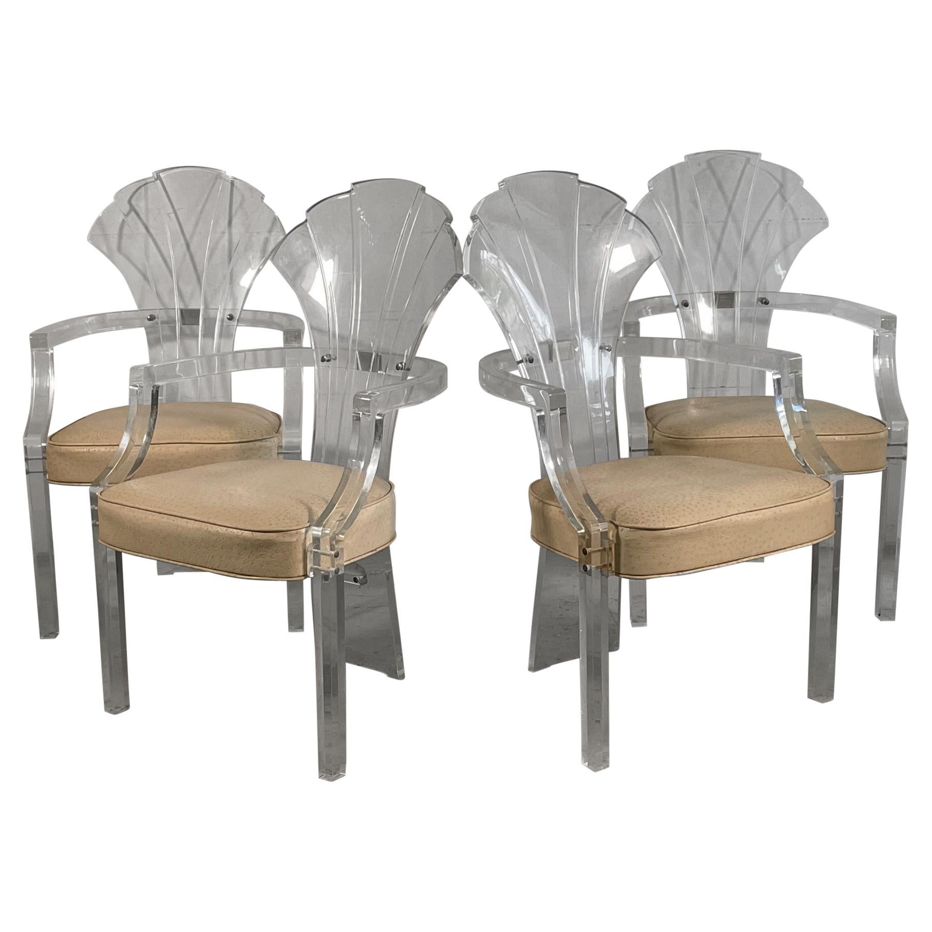 Lucite Art Deco Grotto Shell Back Chairs, Set of 4