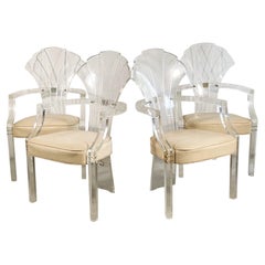 Vintage Lucite Art Deco Grotto Shell Back Chairs, Set of 4